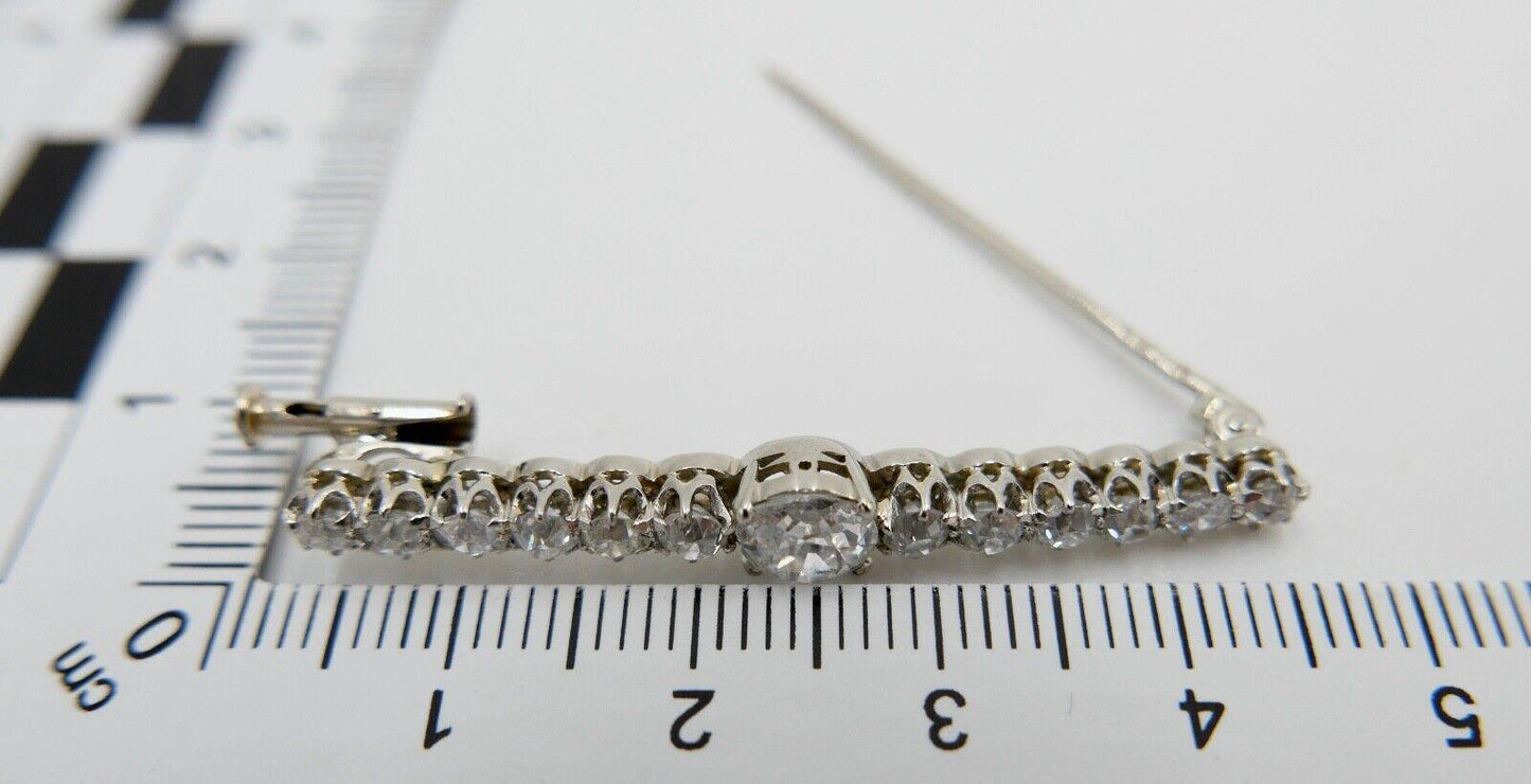 750 18K Weißgold Stabbrosche Brosche mit 13 Diamanten 44 mm Altschliff 2,17 Ctw - Antikhandel-Stuttgart