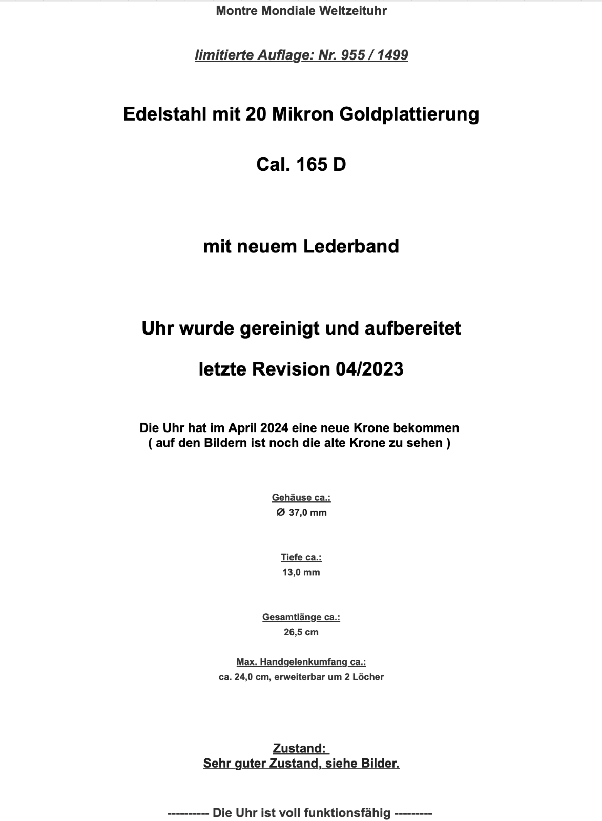 VINTAGE DuBois 1785 Montre Mondiale Weltzeit 37mm Cal. 165D limitiert Nr. 955 - Antikhandel-Stuttgart