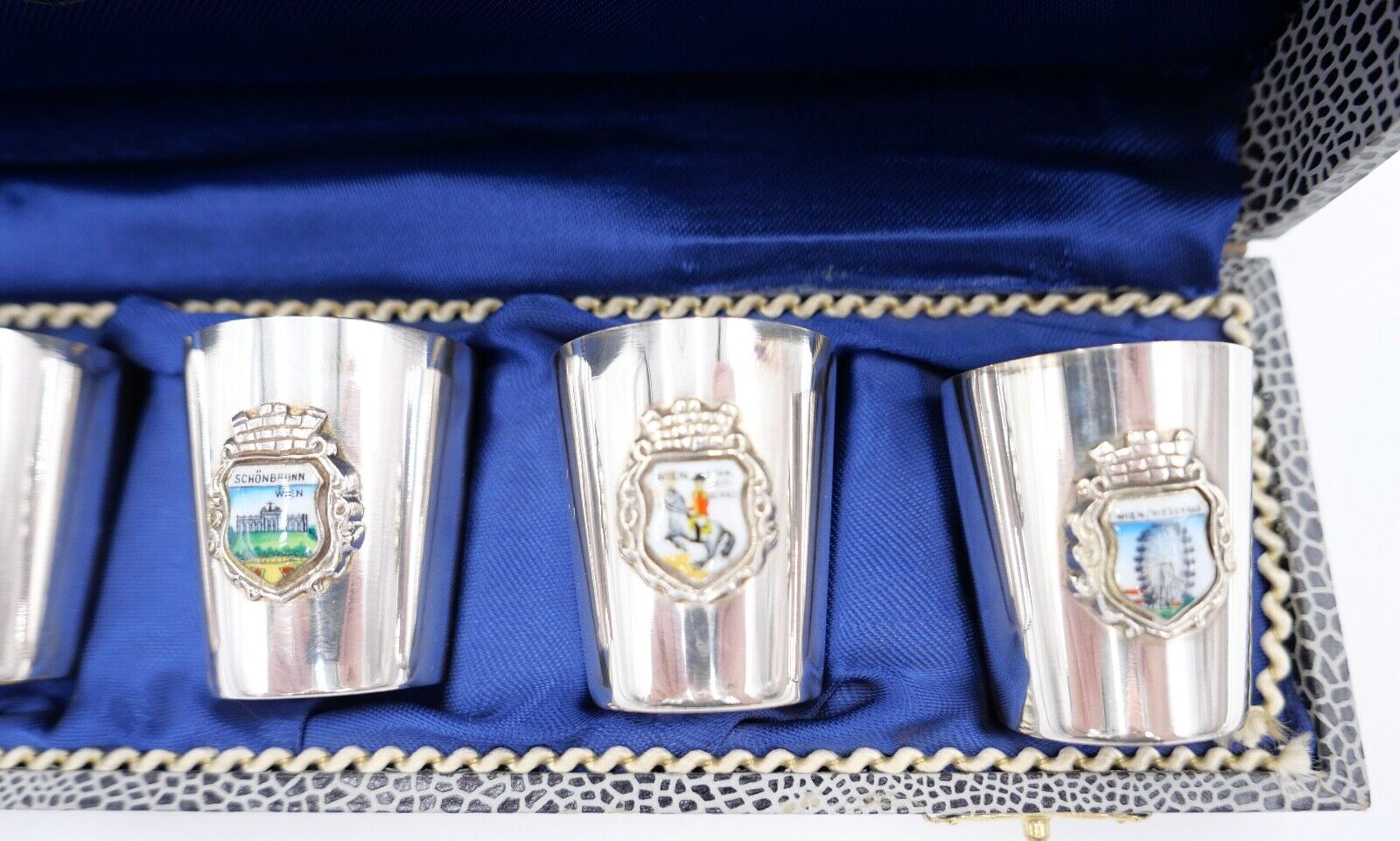 6x WIEN Antiko 100 Schnapsbecher Becher versilbert im Kasten NEUwertig - Antikhandel-Stuttgart
