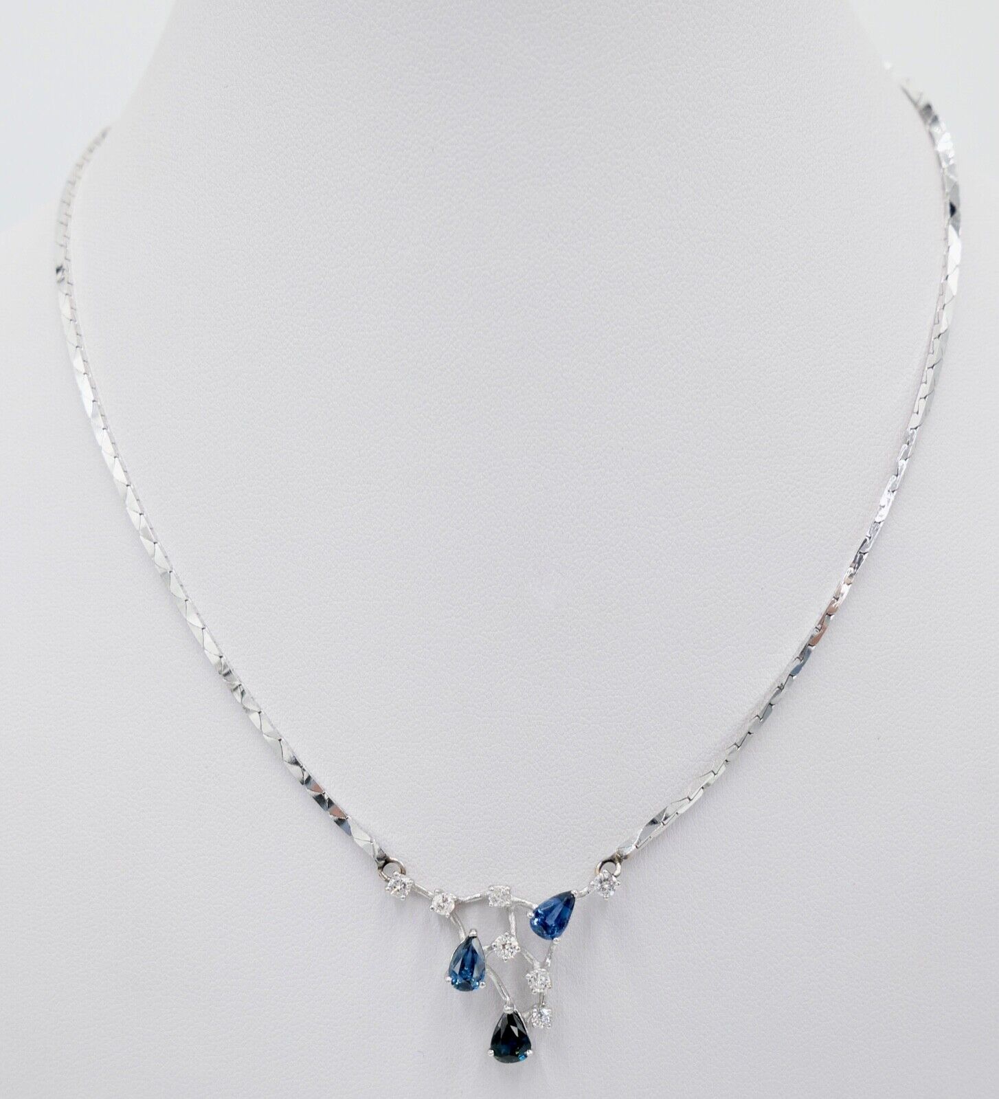 Collier Kette 42,5 cm Weißgold 585 14K Italien Gold Diamanten 0,48 Ct VS Saphire - Antikhandel-Stuttgart