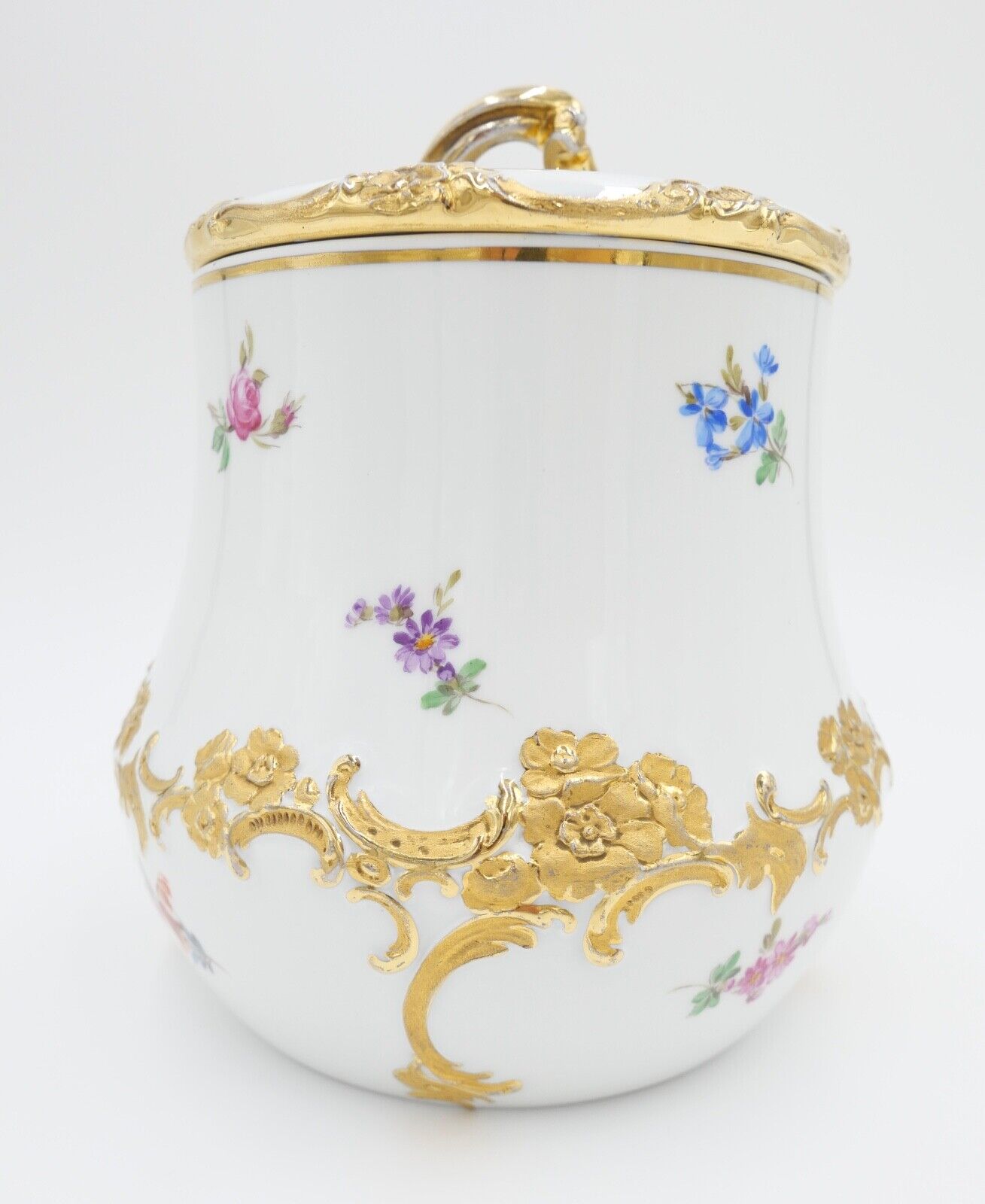Meissen 1. Wahl Prunk Bonboniere Keksdose Deckeldose Goldrand Streublümchen Gold - Antikhandel-Stuttgart