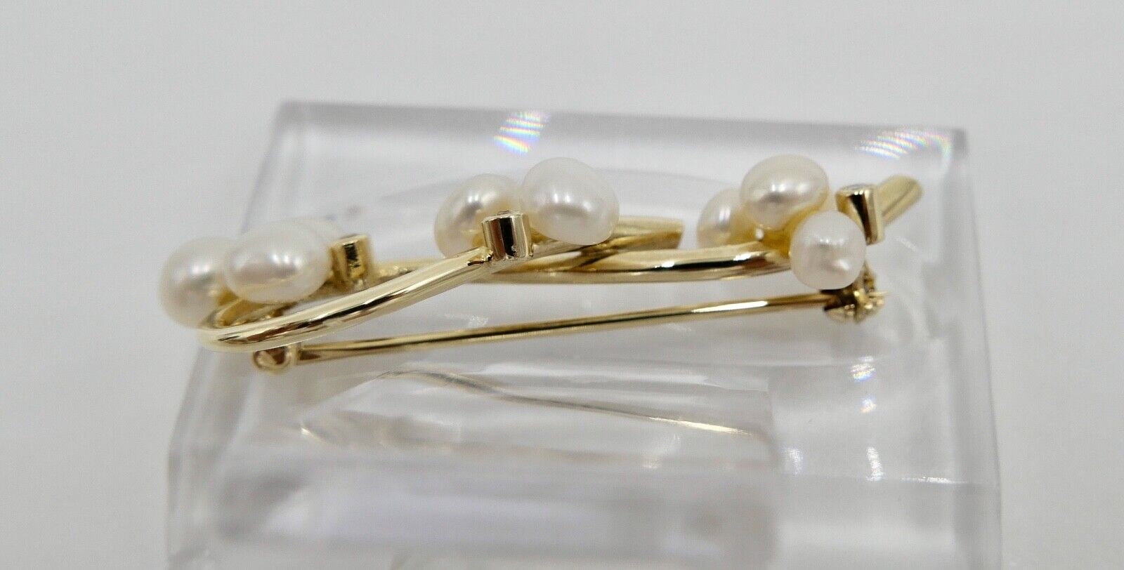 1980er Jahre Gold Perlen Diamant Brosche 585 14K HGA 46 mm - Antikhandel-Stuttgart