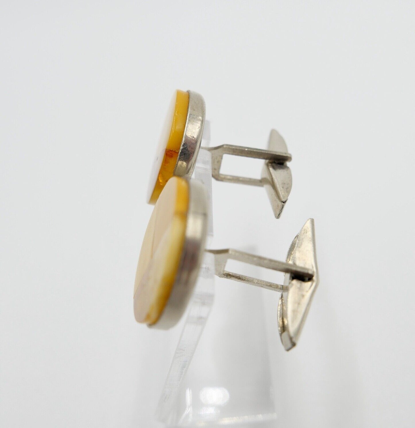 Pärchen alte Bernstein butterscotch Manschettenknöpfe Ø 20mm - Antikhandel-Stuttgart