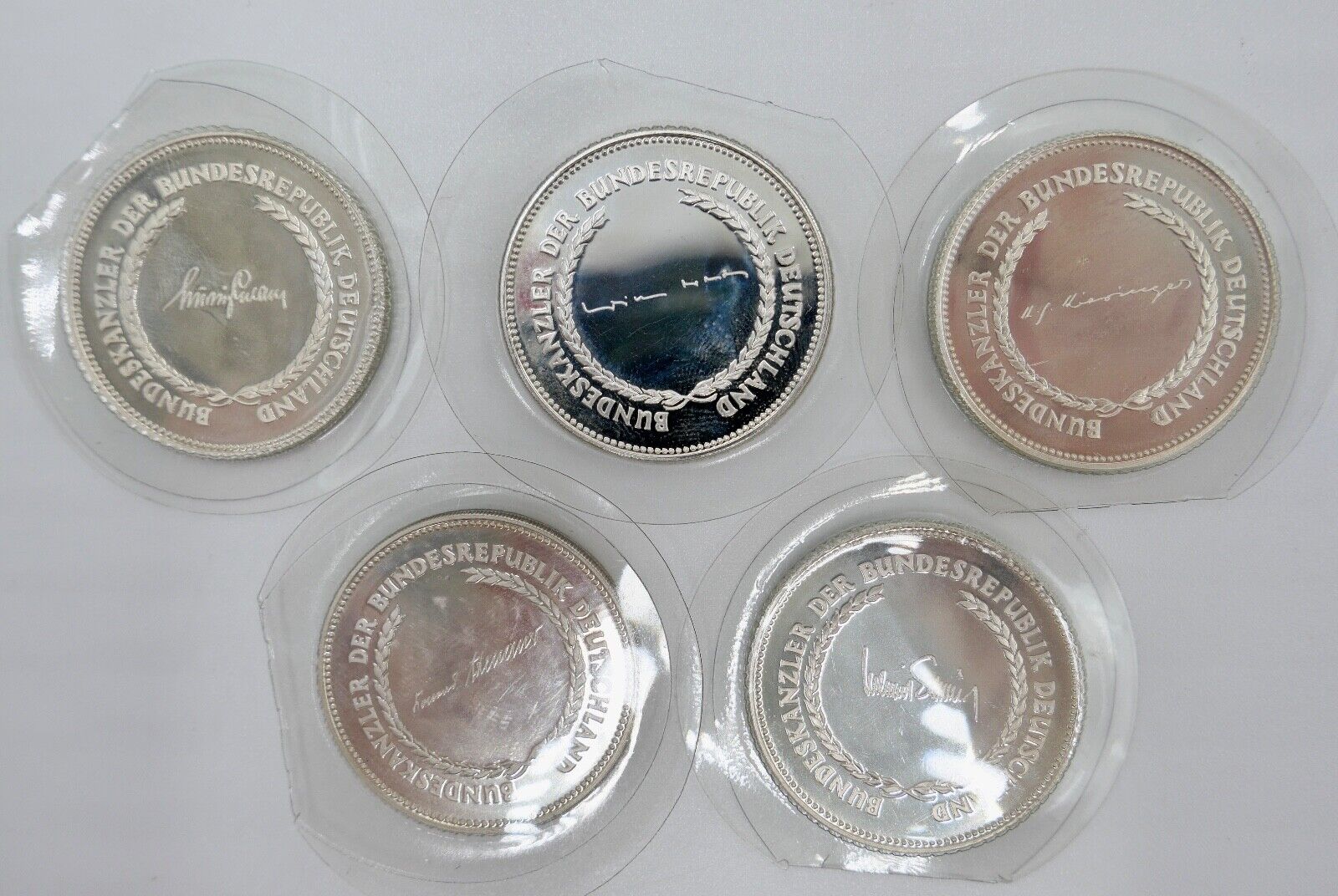 5x 925 Silbermedaillen " Bundeskanzler der Bundesrepublik " mit Unterschrift PP - Antikhandel-Stuttgart