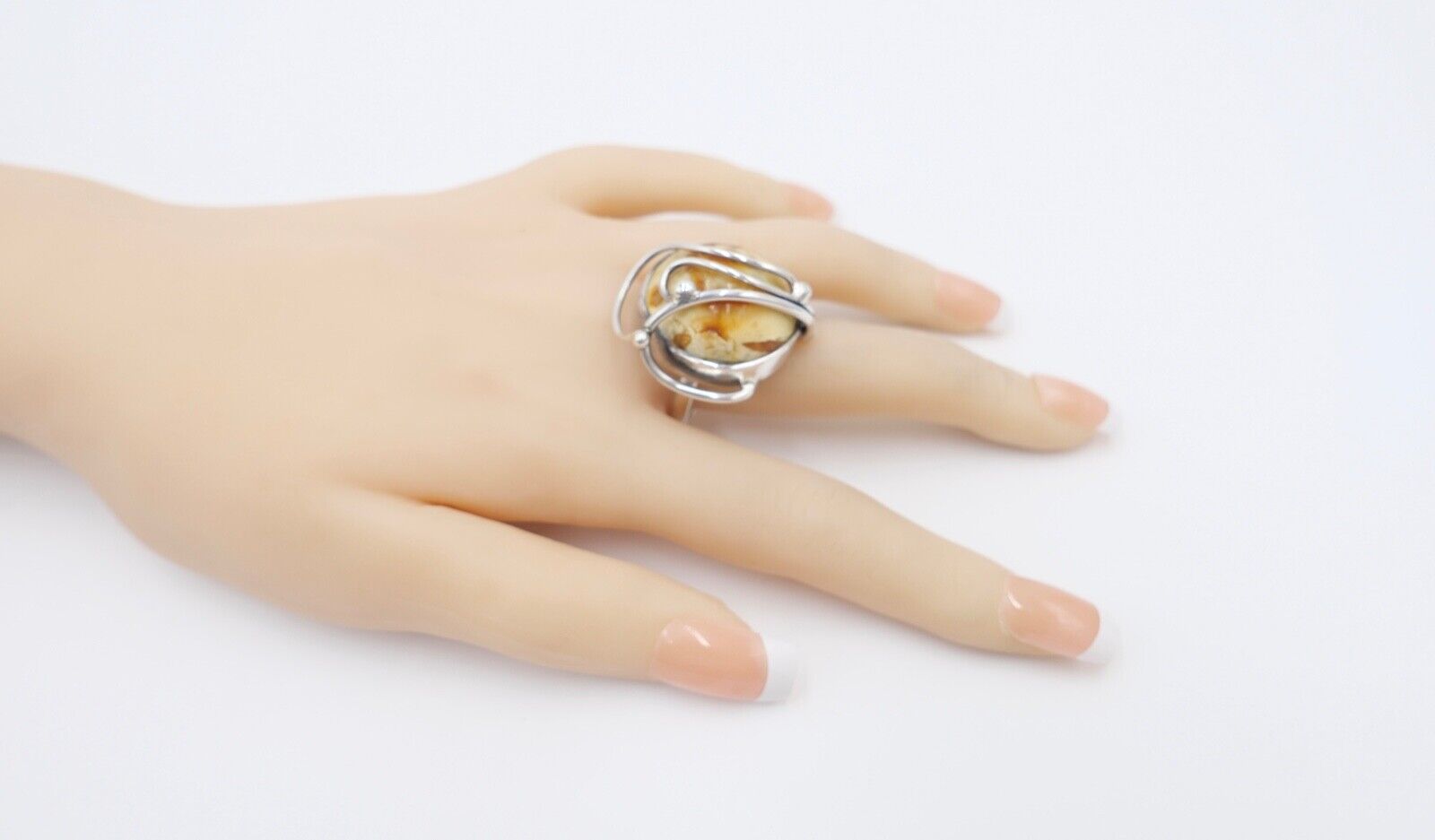 Bernstein Designer Ring Gr. 58 Silber 925 - Antikhandel-Stuttgart