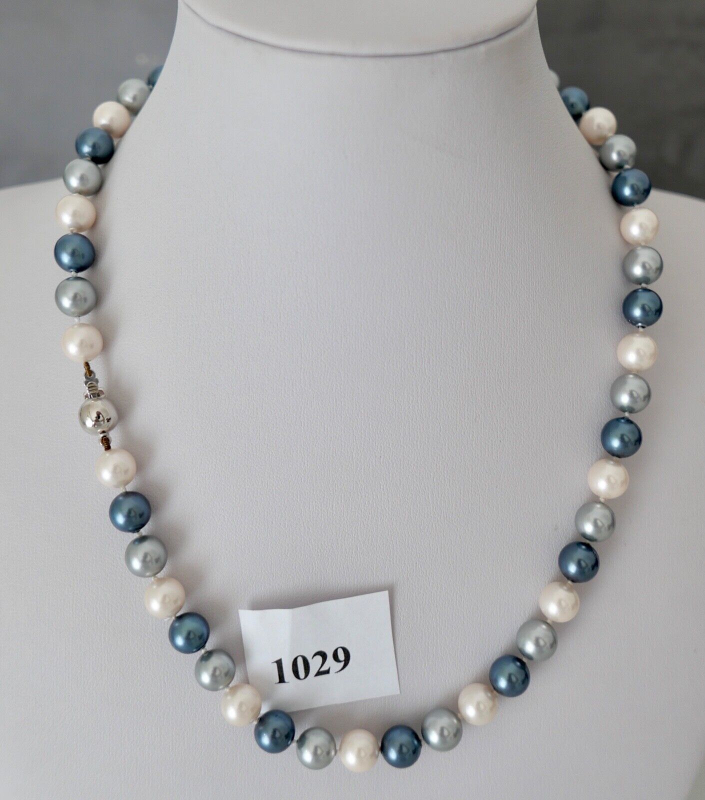 Perlenkette blaue Perlen Gold 585 / 14K pearl Ø 8,2 mm 45,5 cm bunt - Antikhandel-Stuttgart