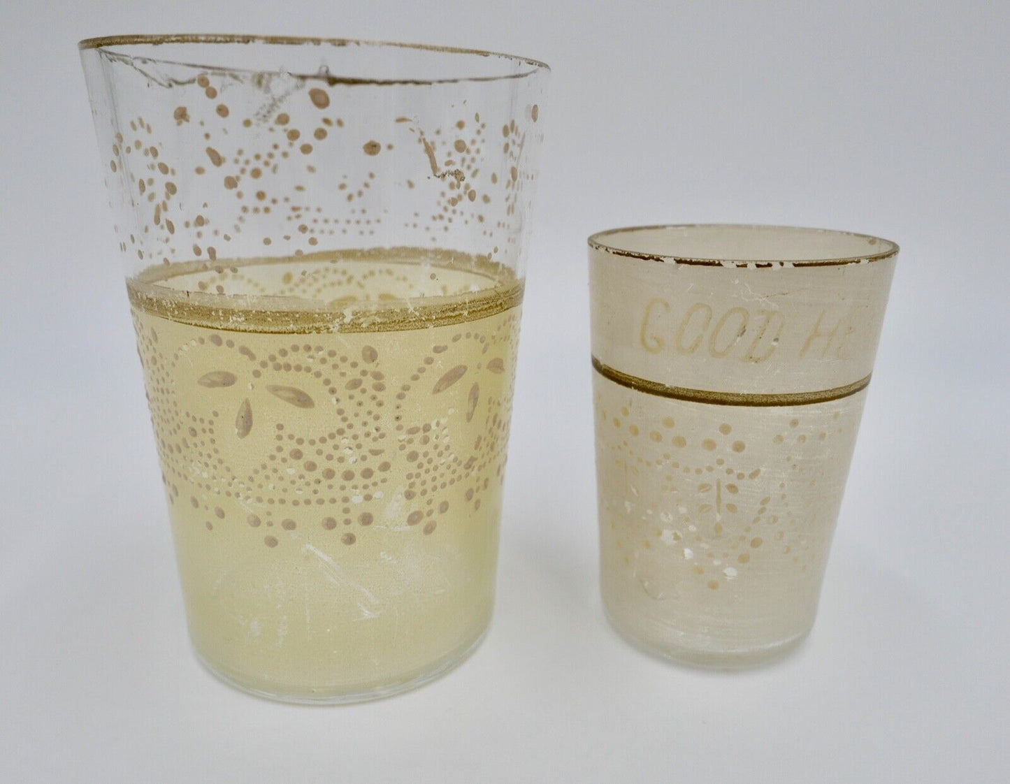 2 antike Gläser / Becher 1820-1850 Handbemalt England GOOD HEALTH - Antikhandel-Stuttgart