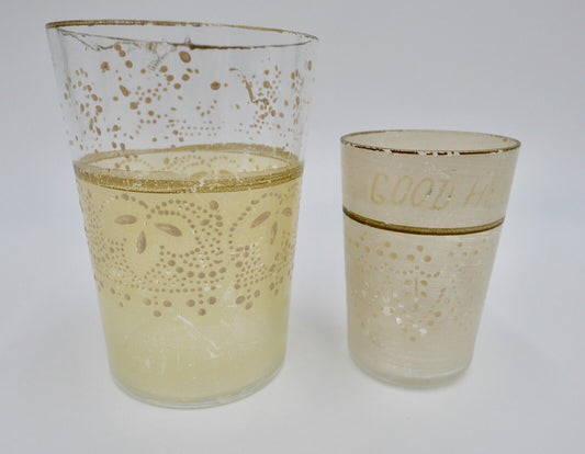 2 antike Gläser / Becher 1820-1850 Handbemalt England GOOD HEALTH - Antikhandel-Stuttgart