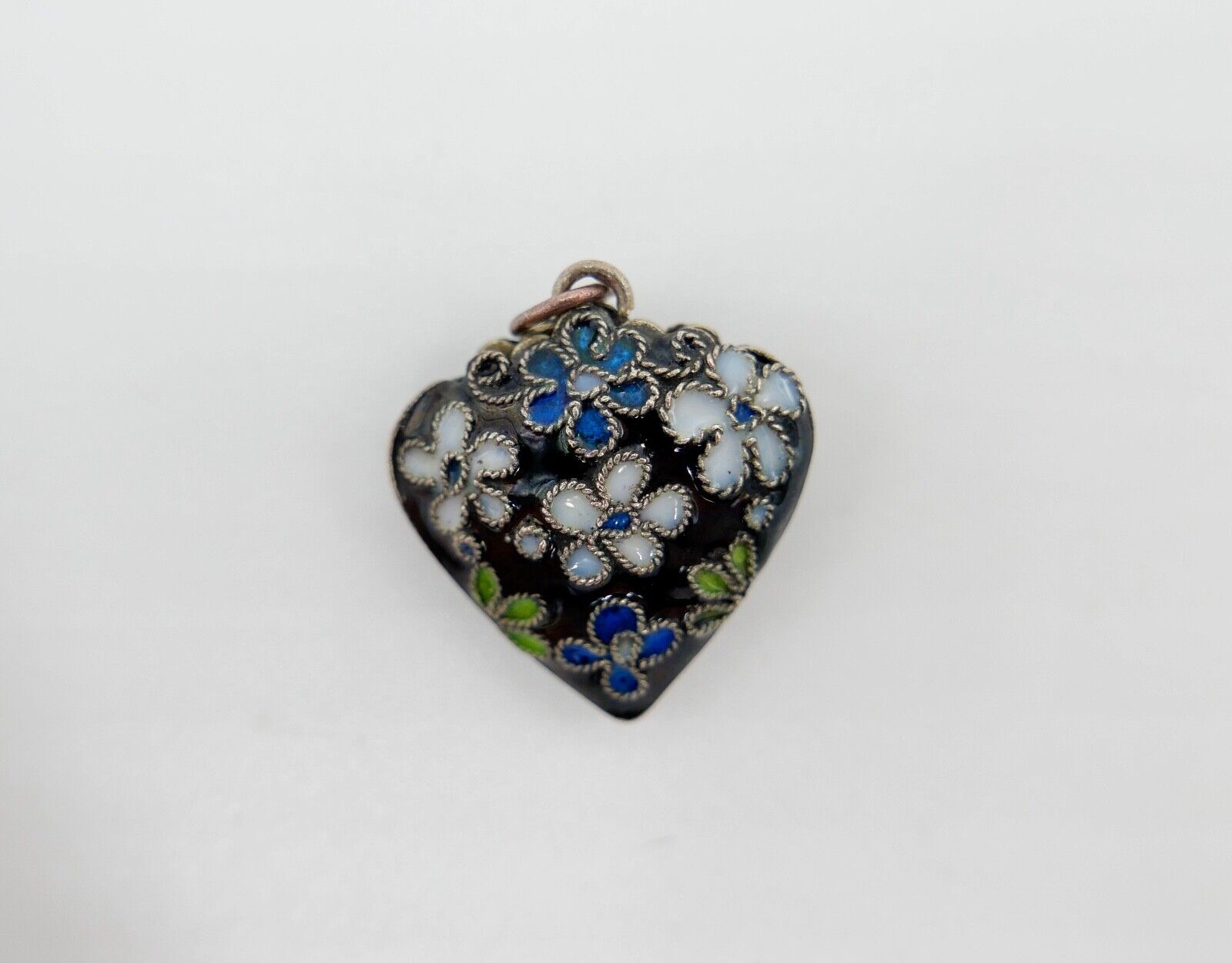 Antiker alter Herz Anhänger mit Emaille Florales Muster Ø 21 mm - Antikhandel-Stuttgart