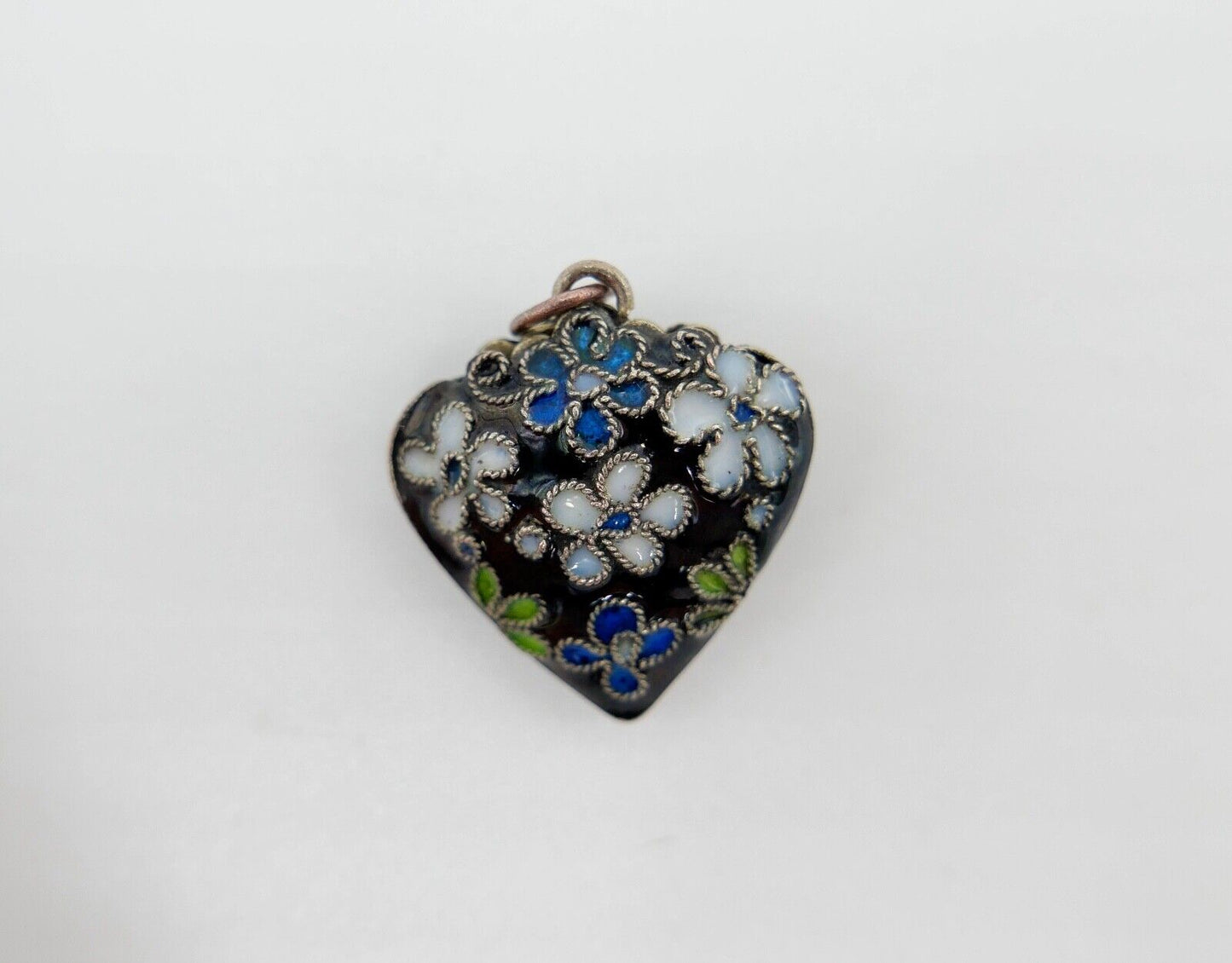 Antiker alter Herz Anhänger mit Emaille Florales Muster Ø 21 mm - Antikhandel-Stuttgart