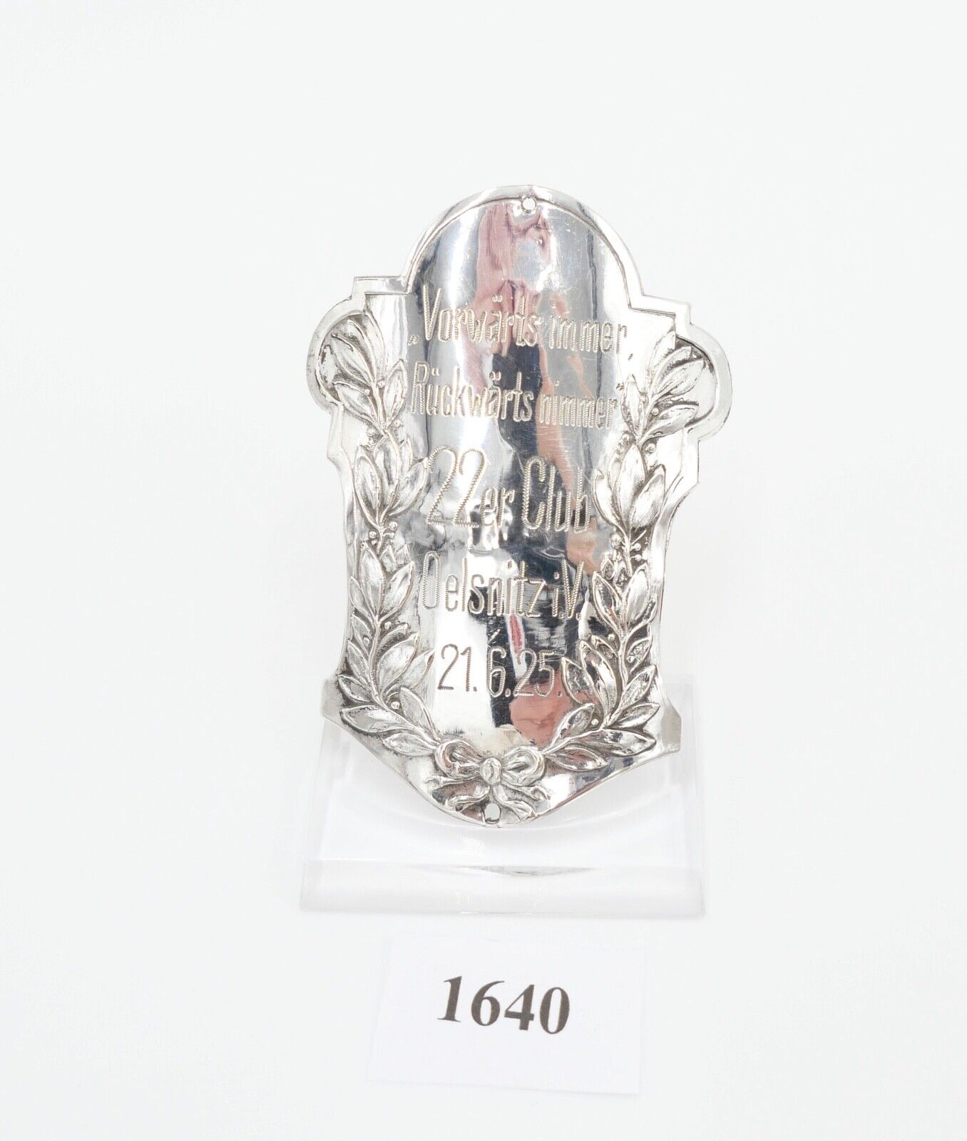 Fahrrad Plakette 1925 Silber 800 22er Club Oelsnitz i.V. - Antikhandel-Stuttgart