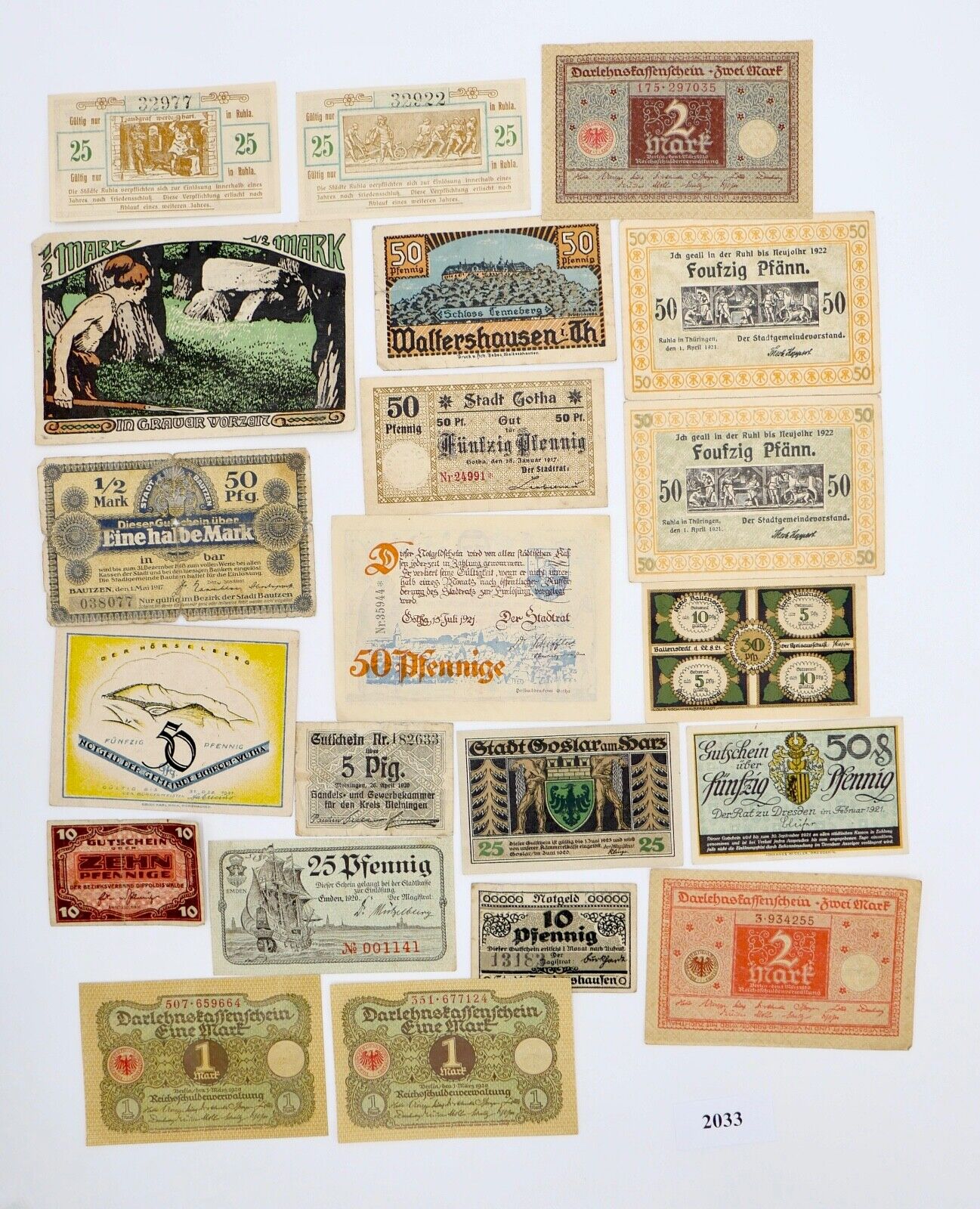 Posten 21 Notgeld Scheine 5 10 25 50 Pfennig 1 2 Mark teilweise UNC unzirkuliert - Antikhandel-Stuttgart