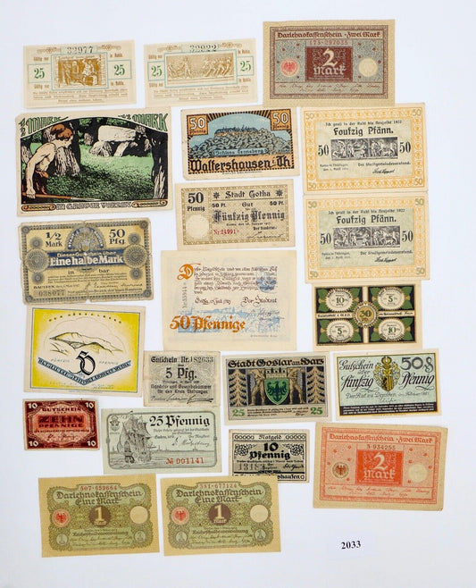 Posten 21 Notgeld Scheine 5 10 25 50 Pfennig 1 2 Mark teilweise UNC unzirkuliert - Antikhandel-Stuttgart