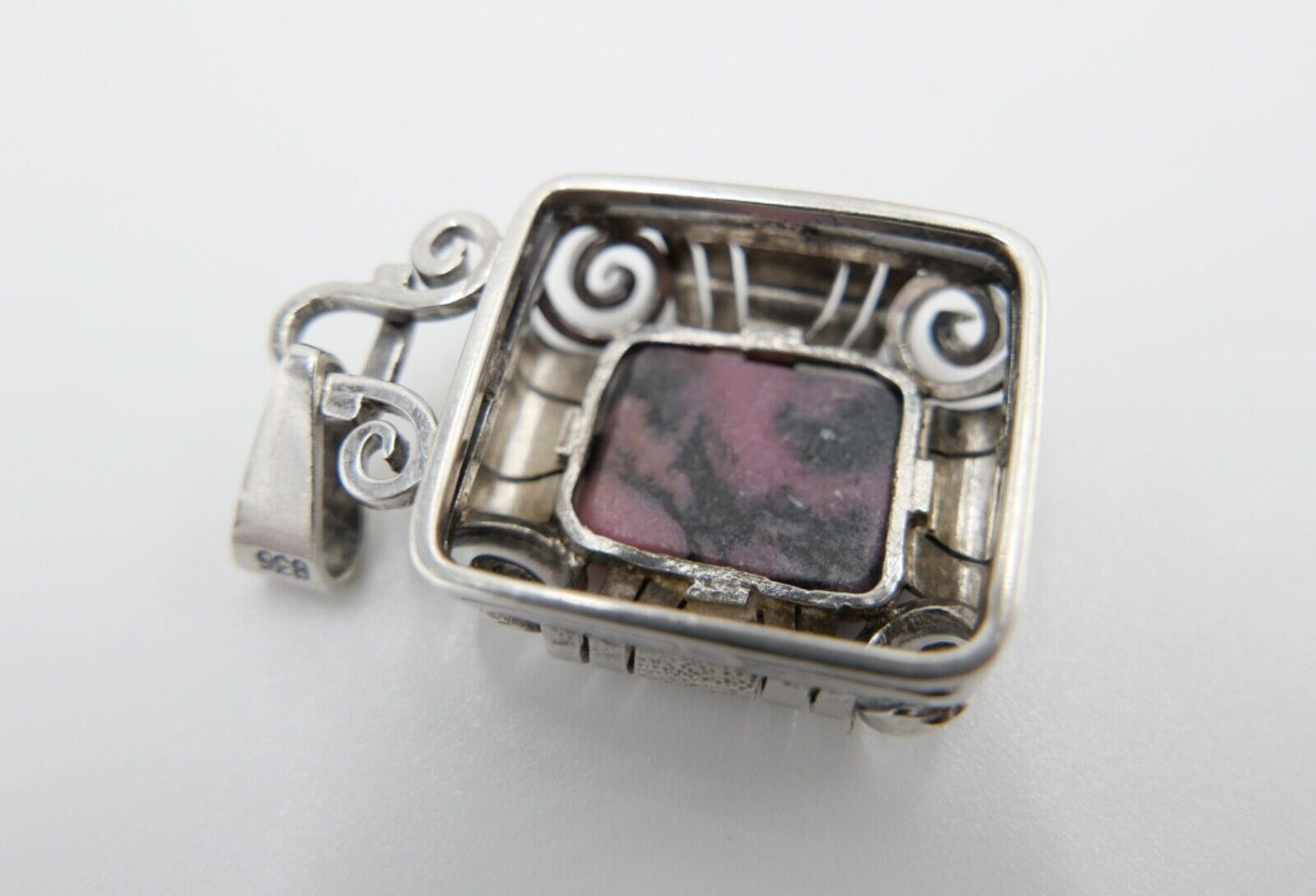 Art Deco 835 Silber Anhänger Rhodochrosit Ø 3 cm 30-40er Jahre - Antikhandel-Stuttgart