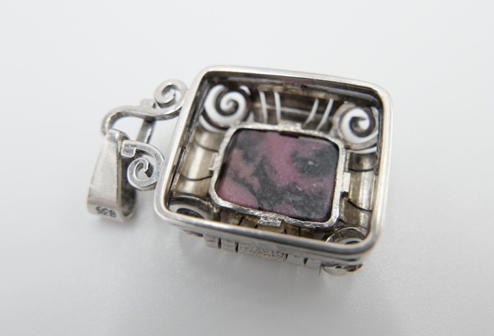Art Deco 835 Silber Anhänger Rhodochrosit Ø 3 cm 30-40er Jahre - Antikhandel-Stuttgart
