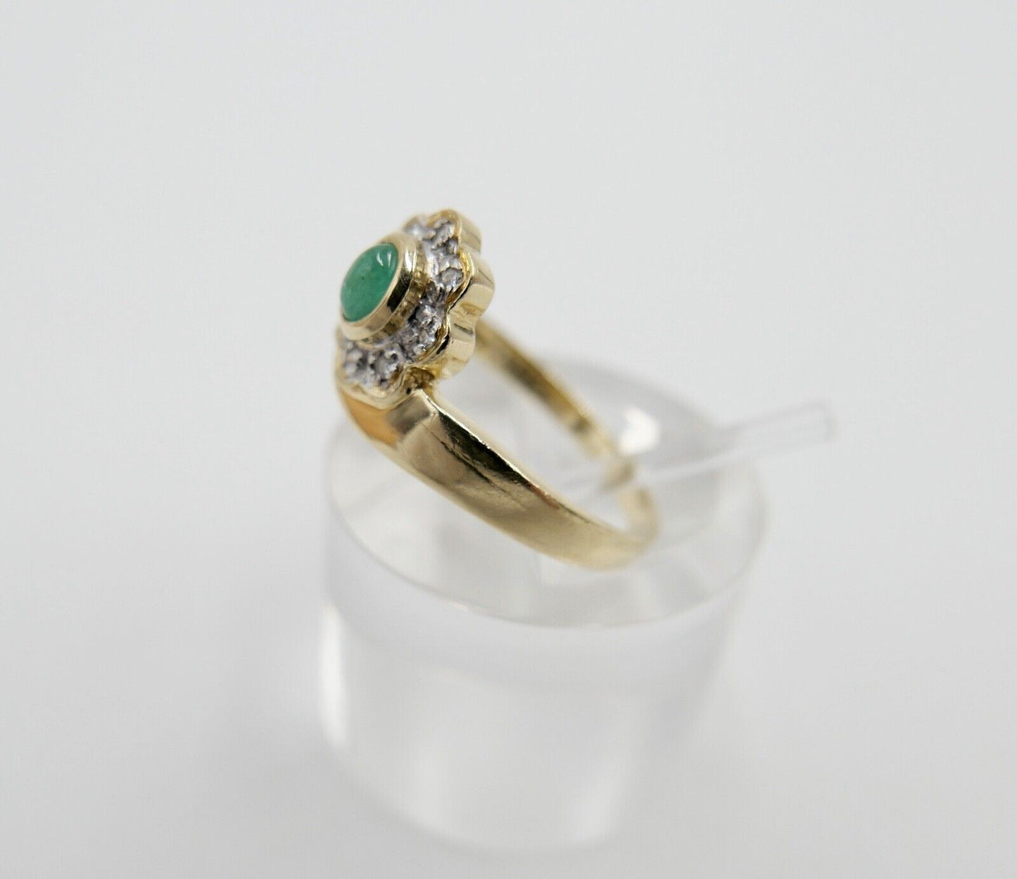 80er Jahre Gelbgold Damen Ring 585 14K Gr.54 Smaragd Cabochon & Diamant - Antikhandel-Stuttgart