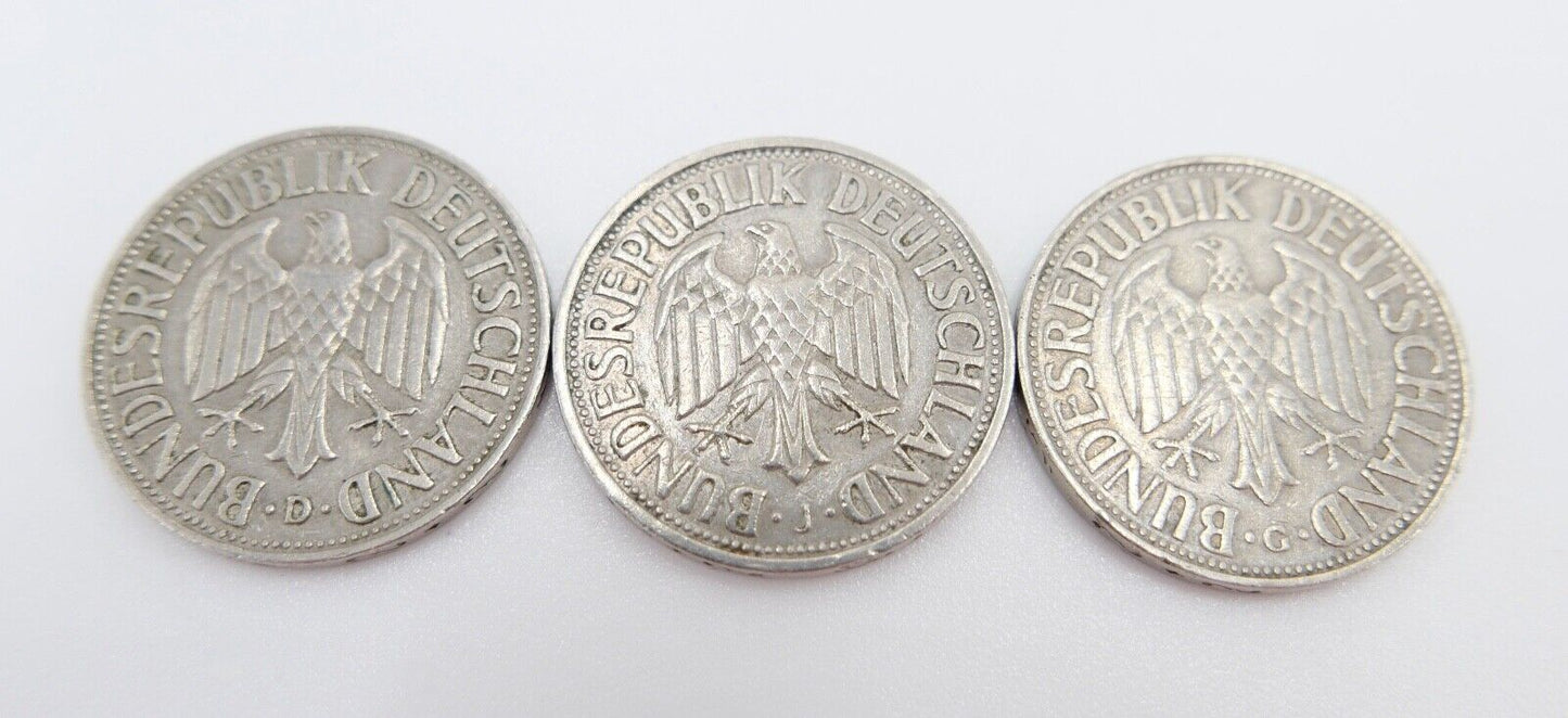 3x 1 DM Deutsche Mark ss - vz 1950 D 1954 J 1959 G Jäger J.385 - Antikhandel-Stuttgart