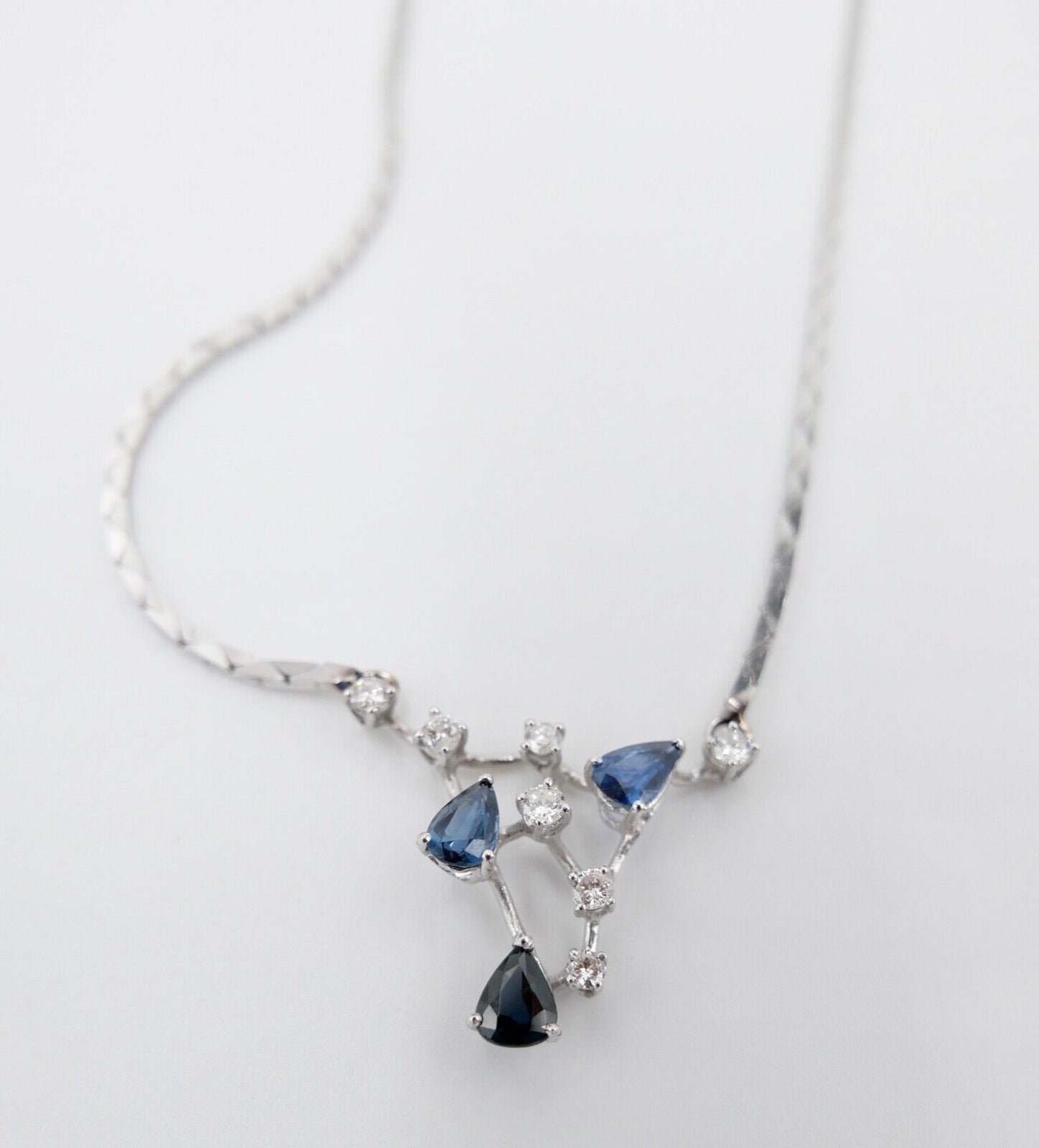 Collier Kette 42,5 cm Weißgold 585 14K Italien Gold Diamanten 0,48 Ct VS Saphire - Antikhandel-Stuttgart