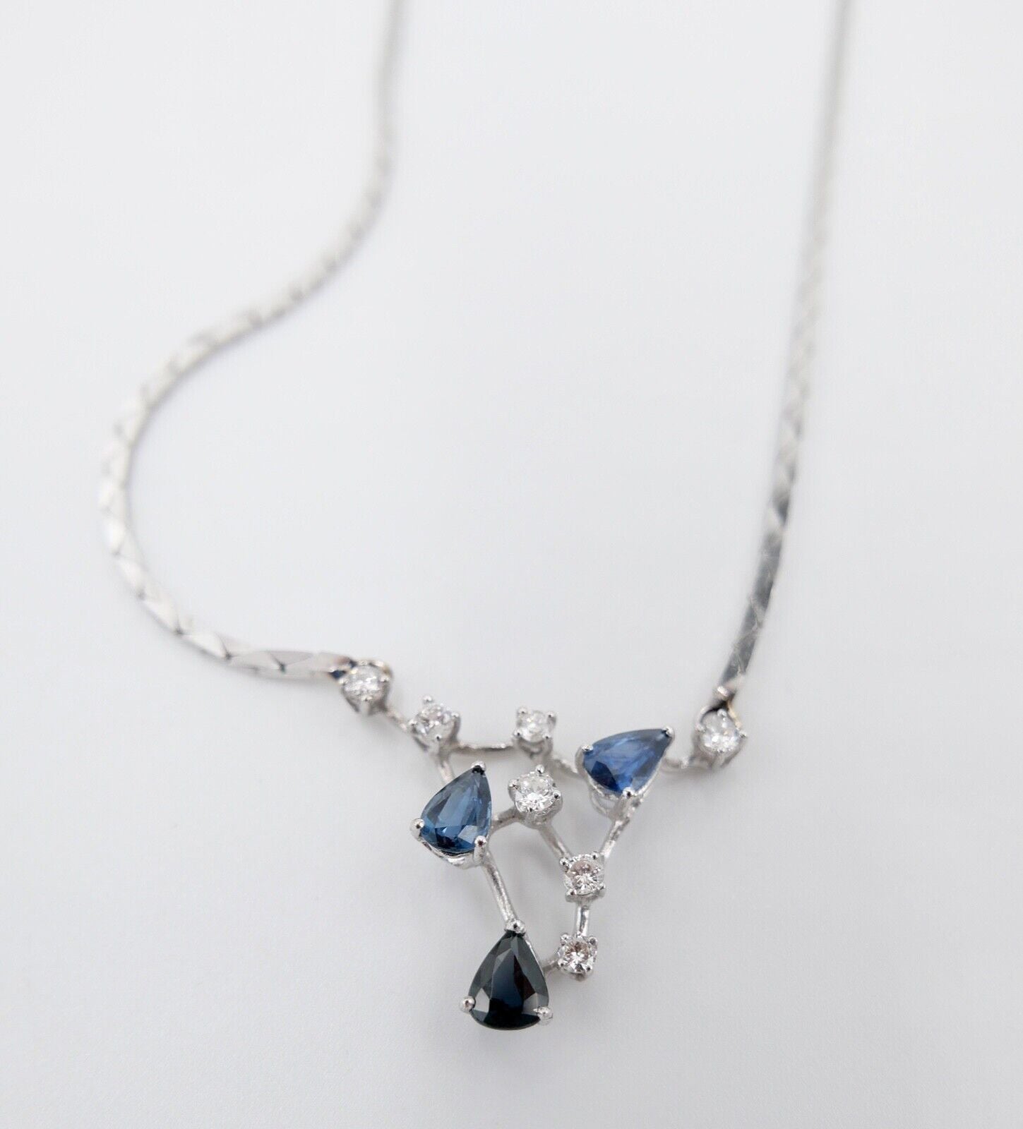 Collier Kette 42,5 cm Weißgold 585 14K Italien Gold Diamanten 0,48 Ct VS Saphire - Antikhandel-Stuttgart