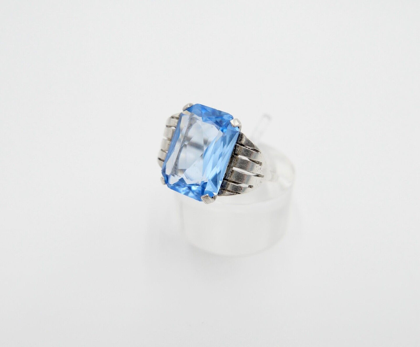 ART DECO Damenring Ring Silber 835 Gr. 57 mit blauem Glasstein - Antikhandel-Stuttgart