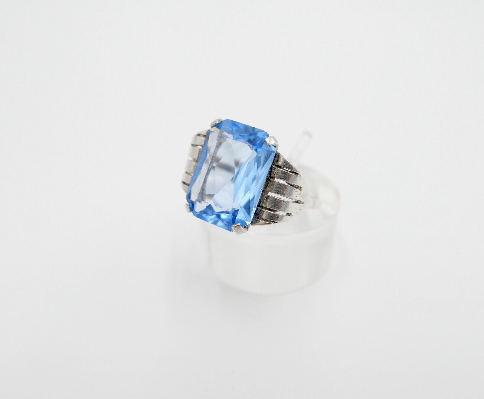 ART DECO Damenring Ring Silber 835 Gr. 57 mit blauem Glasstein - Antikhandel-Stuttgart