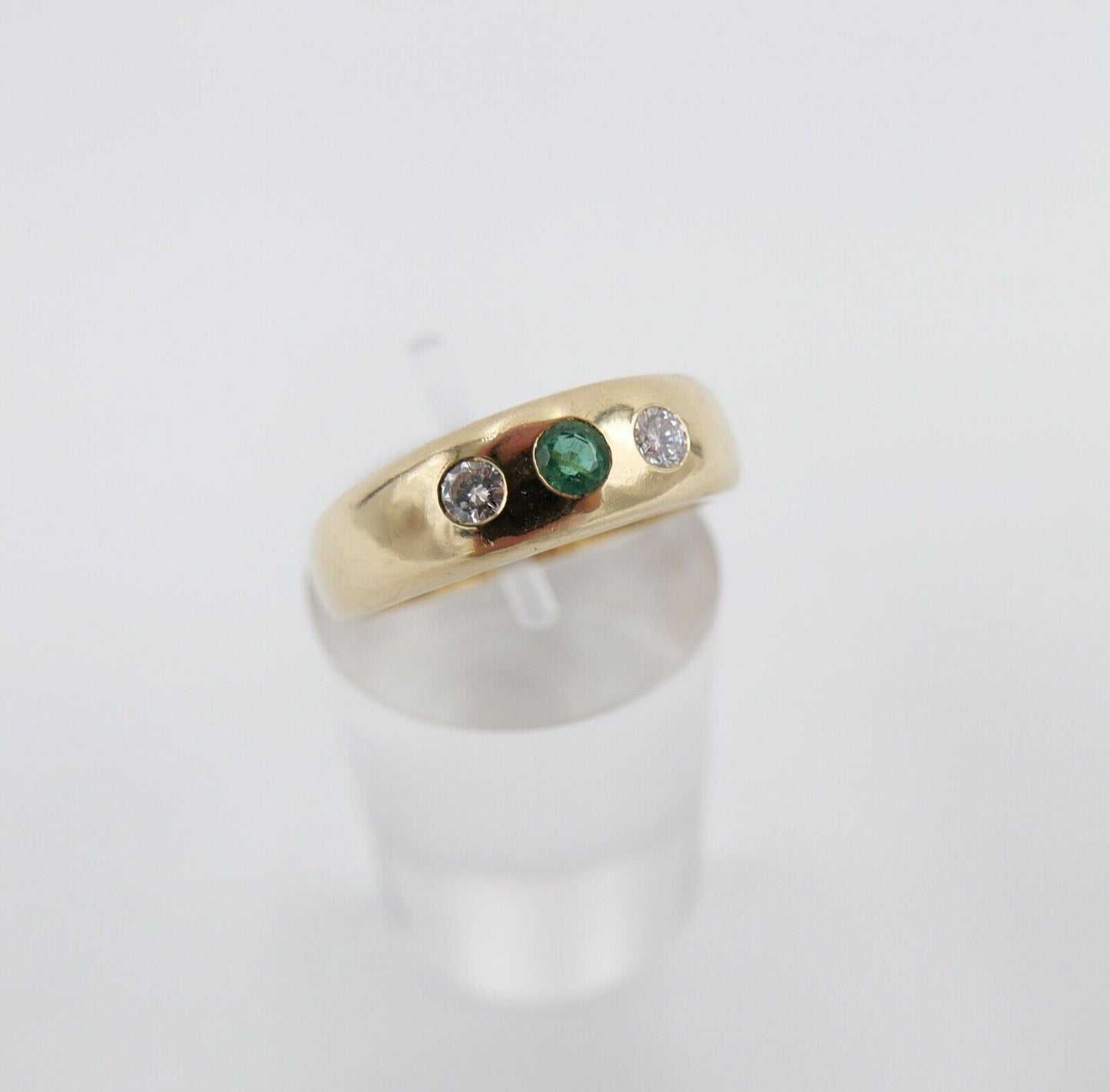 Massiver Damen Gelbgold Ring Lupenrein Brillant & Smaragd 0,44Ct 585 / 14K Gr.59 - Antikhandel-Stuttgart