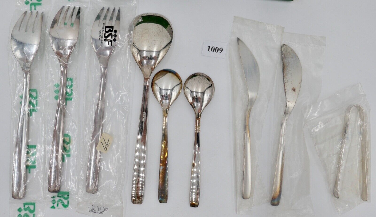 - NEU - 10 Teile BSF NORDLICHT 90er Silber Löffel Butter Fischmesser Zuckerzange - Antikhandel-Stuttgart