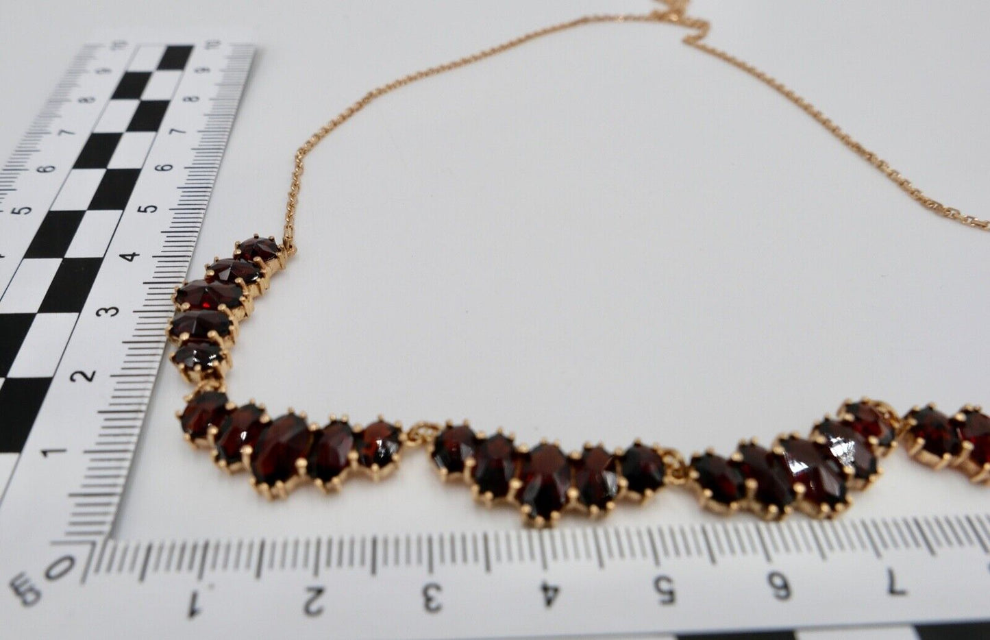 Alte Collier Kette 46cm Rotgold 333 8K Gold mit Granat - Antikhandel-Stuttgart