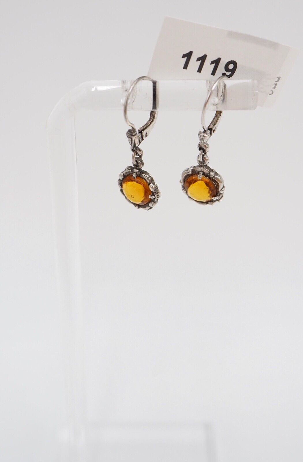 alte 50er Jahre Silber 835 Ohrringe Ohrhänger Ø10 mm Schmuckstein orange gelb - Antikhandel-Stuttgart