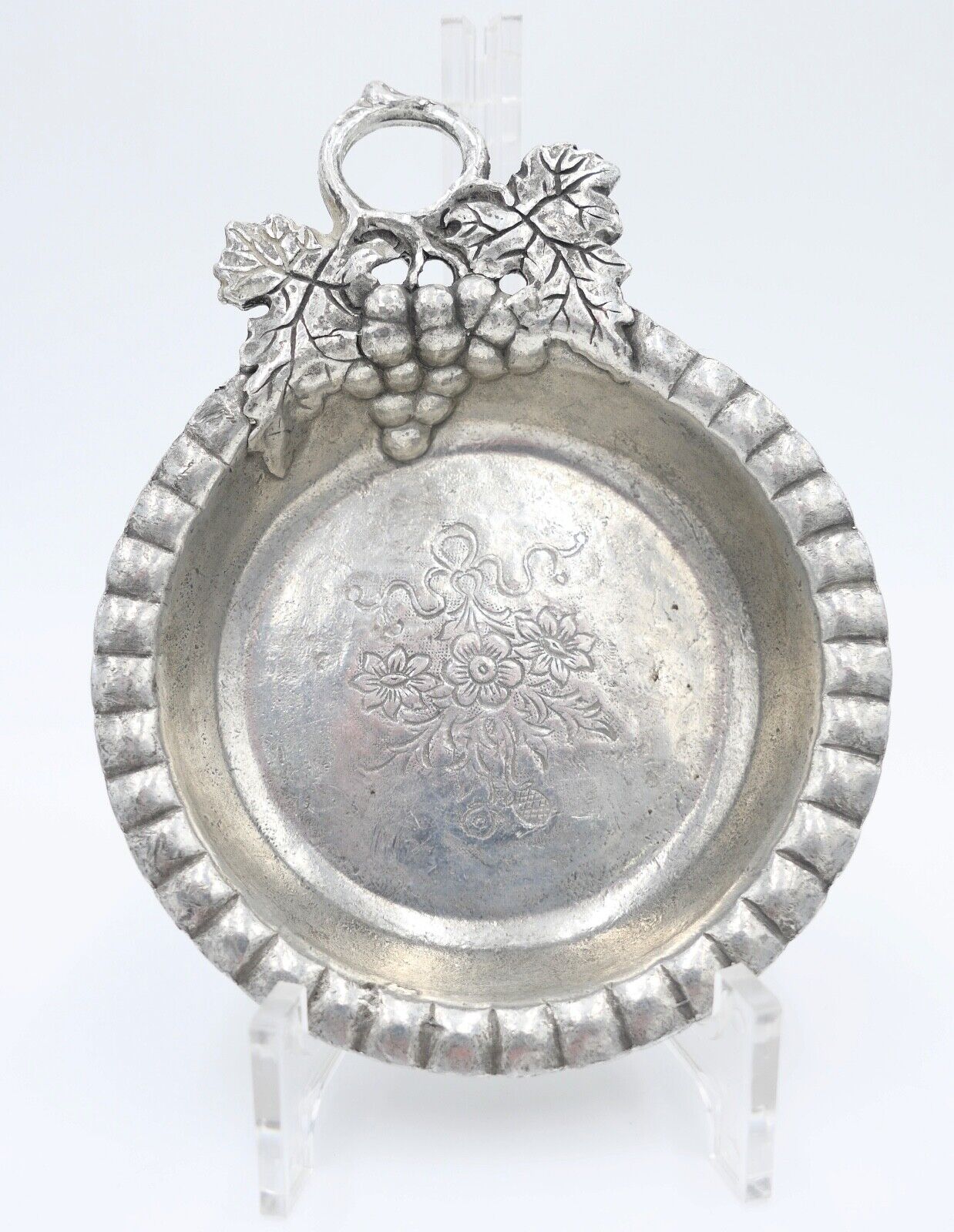 antik 1900 Schale Weinverkostungsschale Zinn Tinn Etain Weinreben Motiv - Antikhandel-Stuttgart