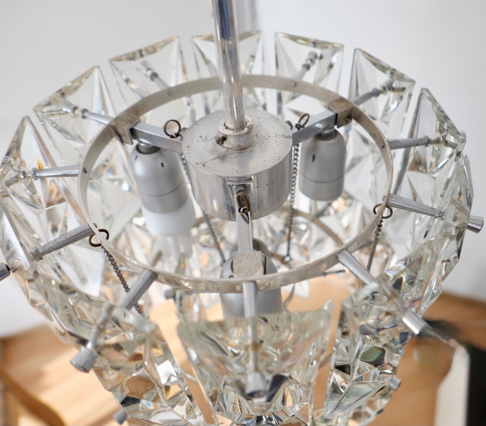 1960er tief hängende KINKELDEY Kristall Deckenleuchte Deckenlampe Lüster 122cm - Antikhandel-Stuttgart