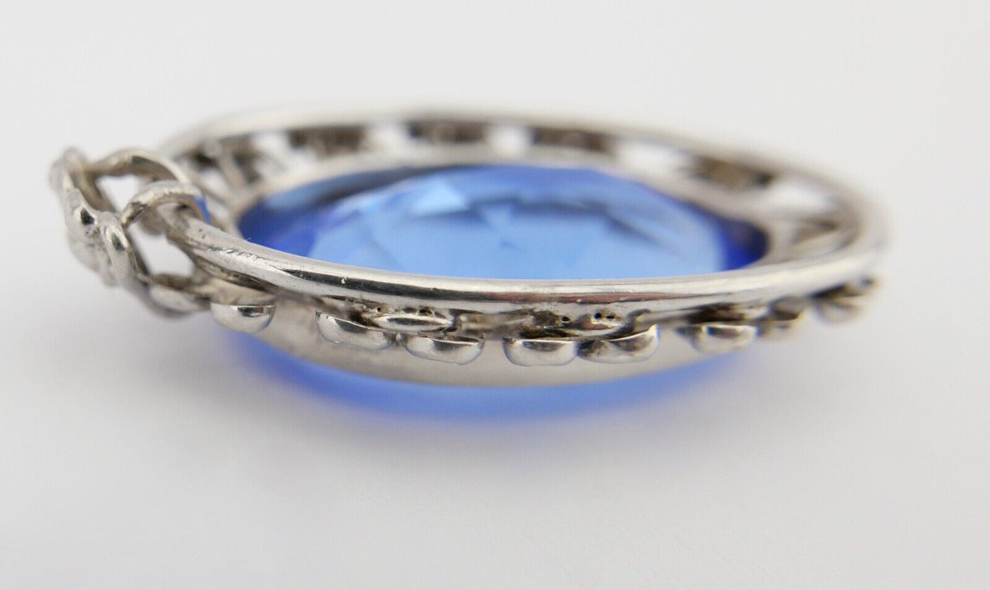 Großer Art Deco 835 Silber Anhänger mit 4,1 Ct blauem Glas Ø 6,3 cm um 1930 - Antikhandel-Stuttgart