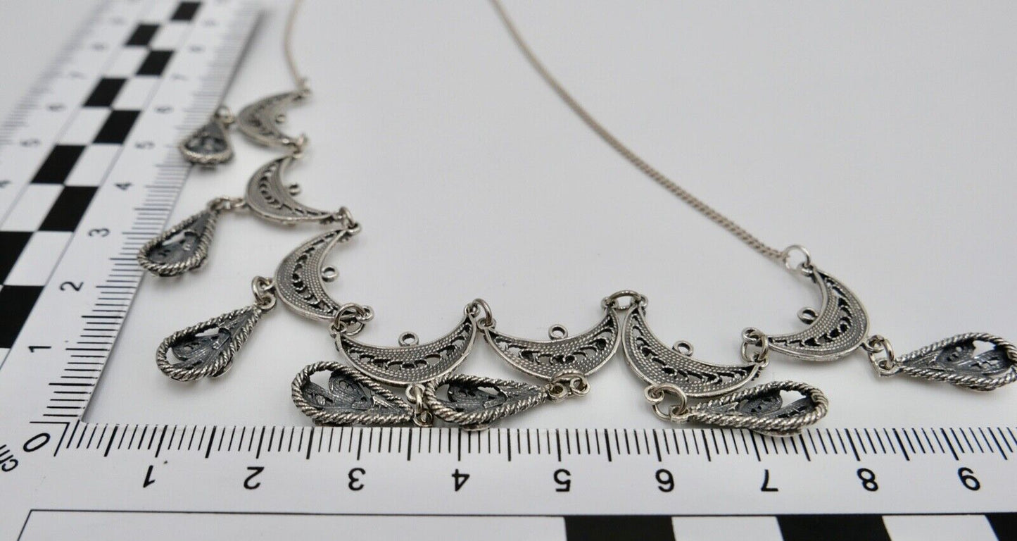 Altes florale filigrane 925 Silber Kette Collier 44 cm 1970er Jahre - Antikhandel-Stuttgart