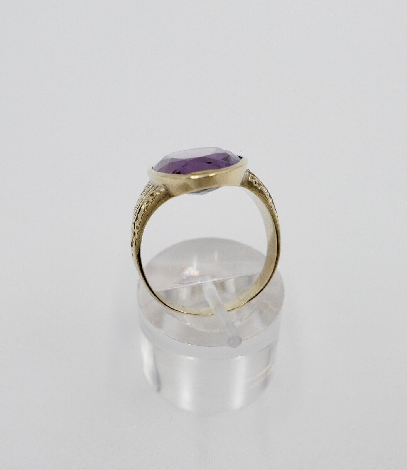 Antiker Jugendstil Damen Gold Ring 9K 375 Gr. 64 mit 14 Ct großem Lila Amethyst - Antikhandel-Stuttgart