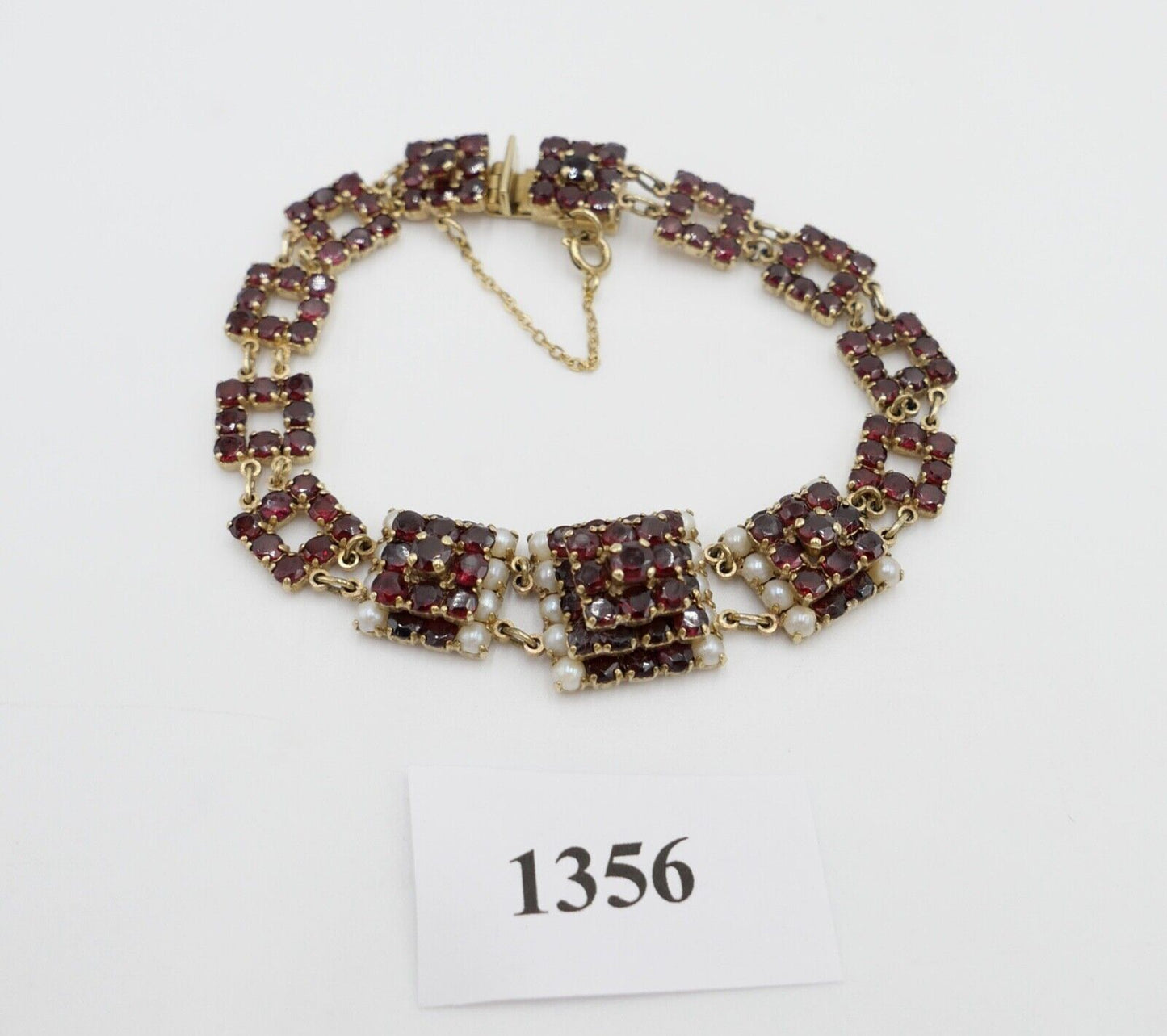 80er Jahre Gold Armband mit Granat und Perle 333 / 8 K Gold - Antikhandel-Stuttgart