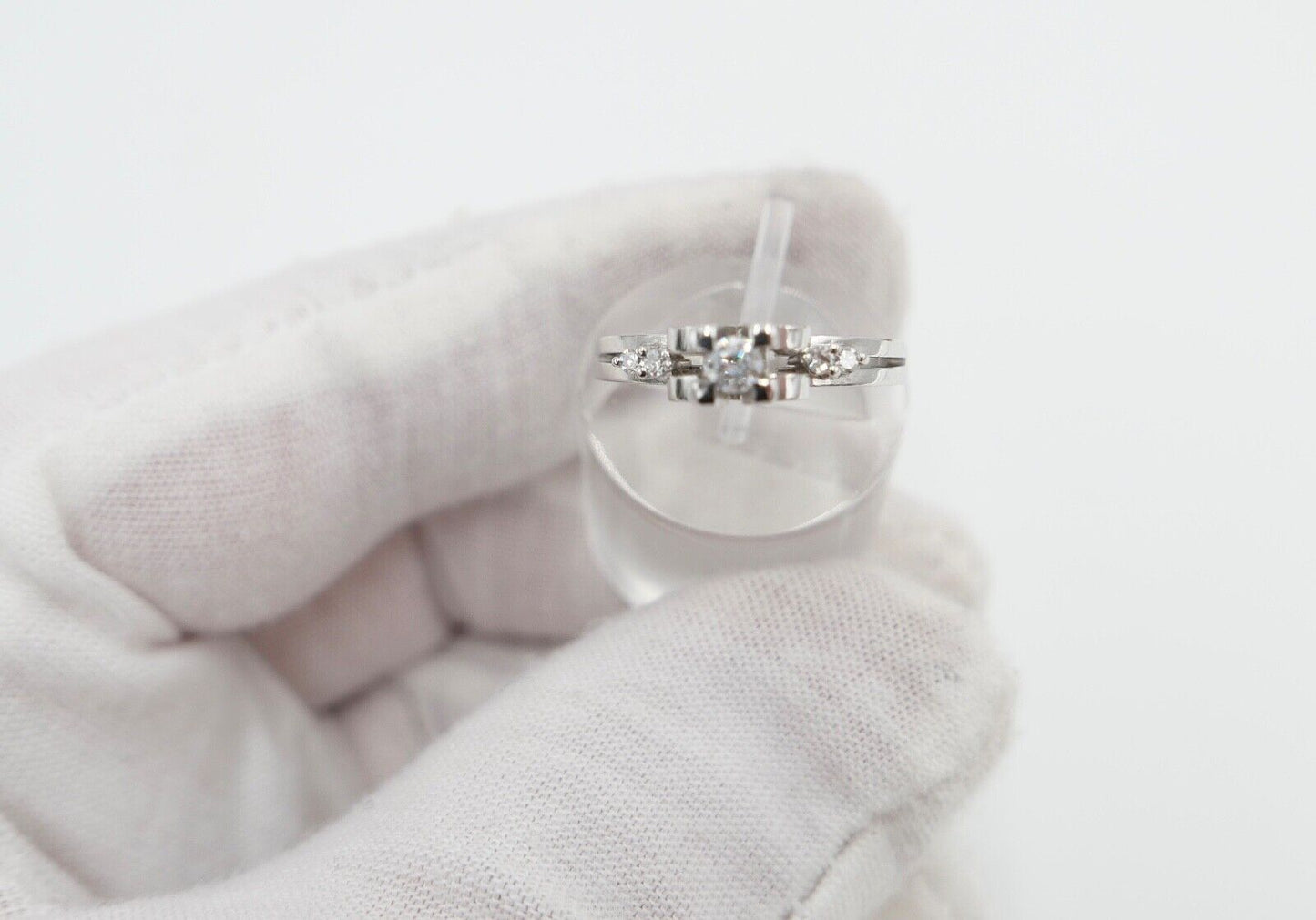 Weiß Gold Ring 585 14K mit 5 Brillanten Diamanten 0,18 Ct Gr. 57 Diamant VVS TW - Antikhandel-Stuttgart