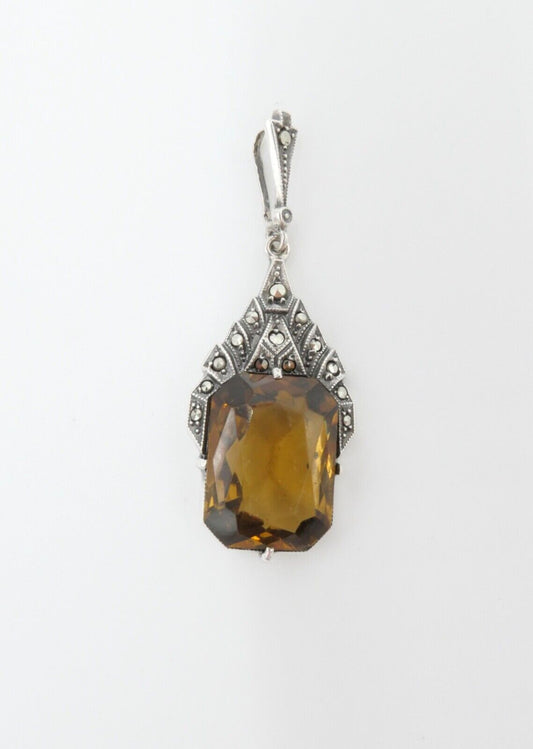 935 Silber Anhänger mit Glasstein und Markasiten im Art Deco Stil - Antikhandel-Stuttgart