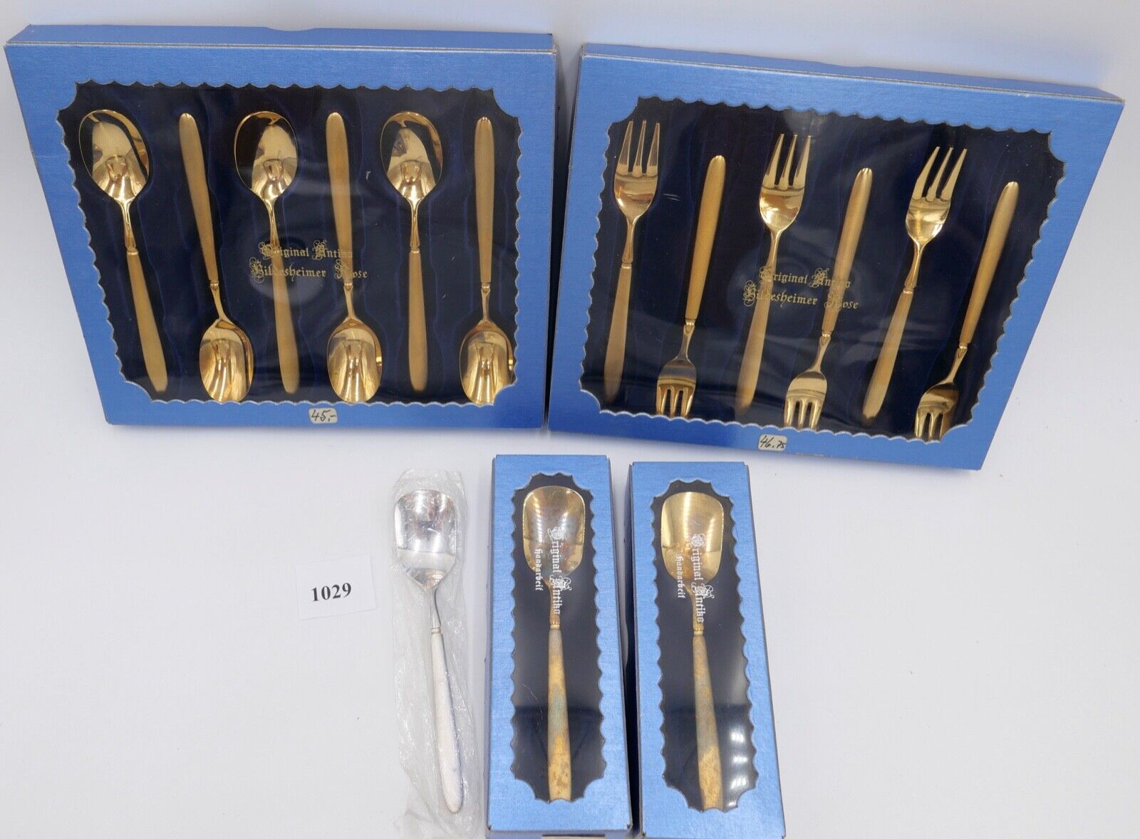 - NEU - OVP - 15 Teile original ANTIKO - vergoldet Kaffeelöffel Kuchenmesser - Antikhandel-Stuttgart