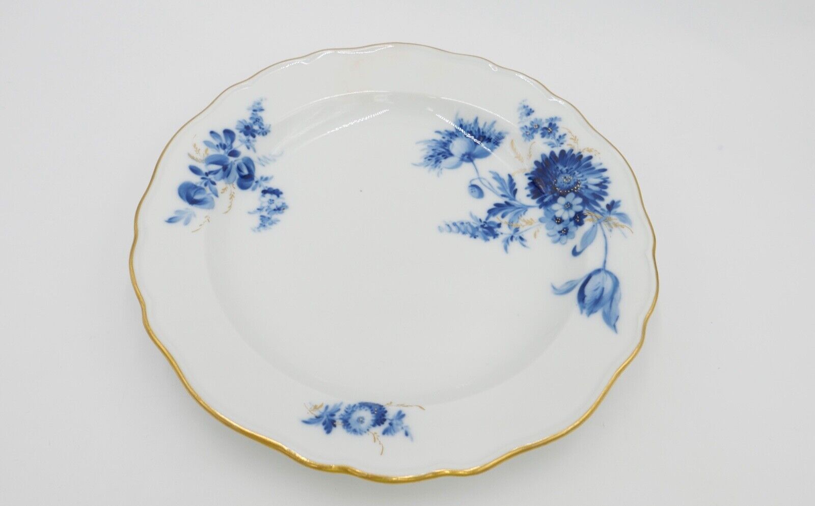 Meissen Kuchenteller Dessertteller Teller Ø21cm Goldrand blaue Blumen Goldgräser - Antikhandel-Stuttgart