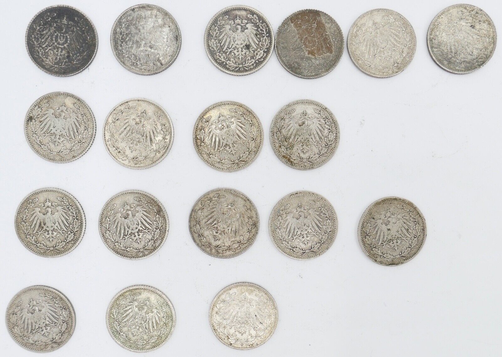 18x 1/2 Mark Jäger 16 / J.16 Silber 1905-1918 ss-stg sehr schön - Stempelglanz - Antikhandel-Stuttgart