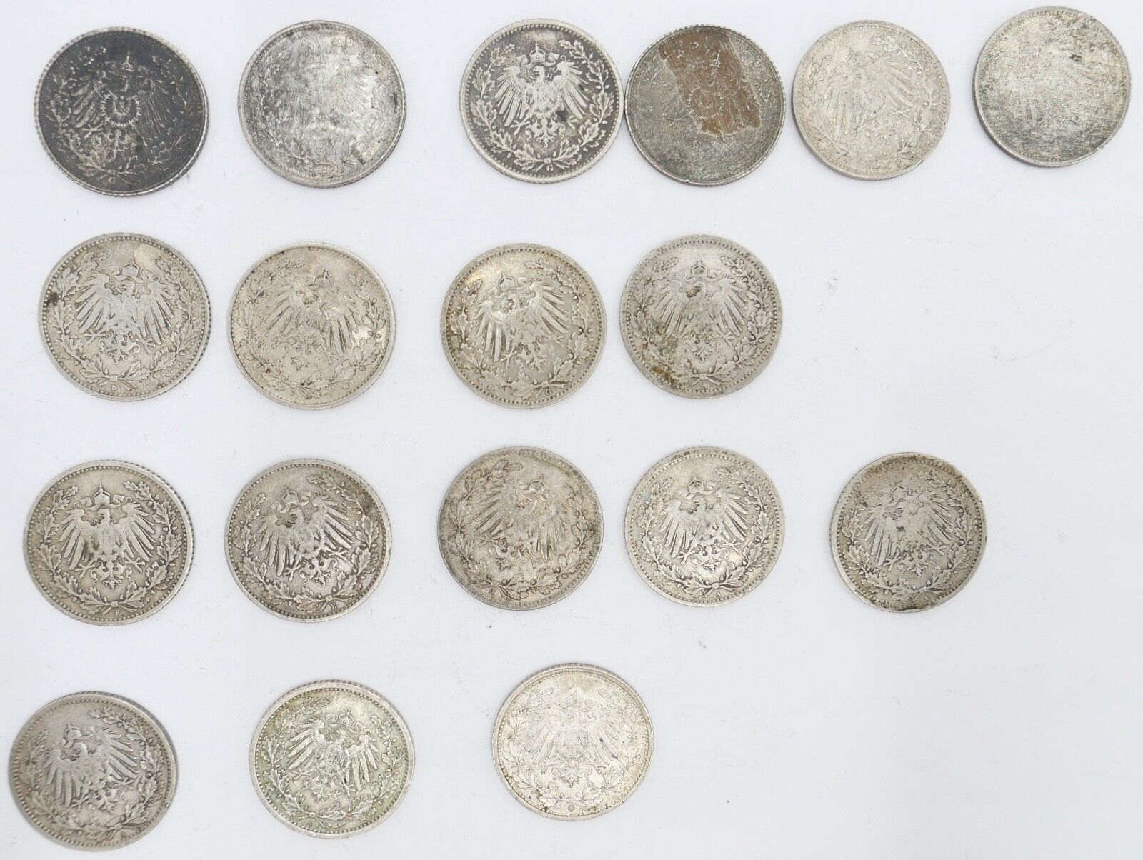 18x 1/2 Mark Jäger 16 / J.16 Silber 1905-1918 ss-stg sehr schön - Stempelglanz - Antikhandel-Stuttgart