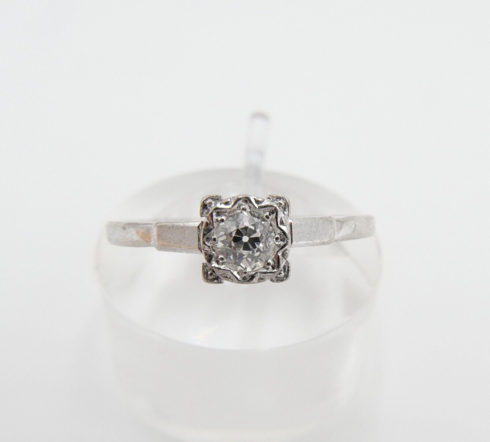 Solitär Weißgold Ring 750 18K mit 1 Diamant im Altschliff 0,16 Ct Gr.56-57 - Antikhandel-Stuttgart