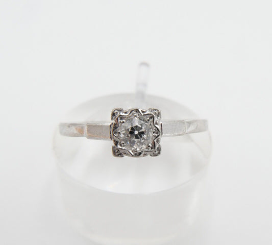 Solitär Weißgold Ring 750 18K mit 1 Diamant im Altschliff 0,16 Ct Gr.56-57 - Antikhandel-Stuttgart