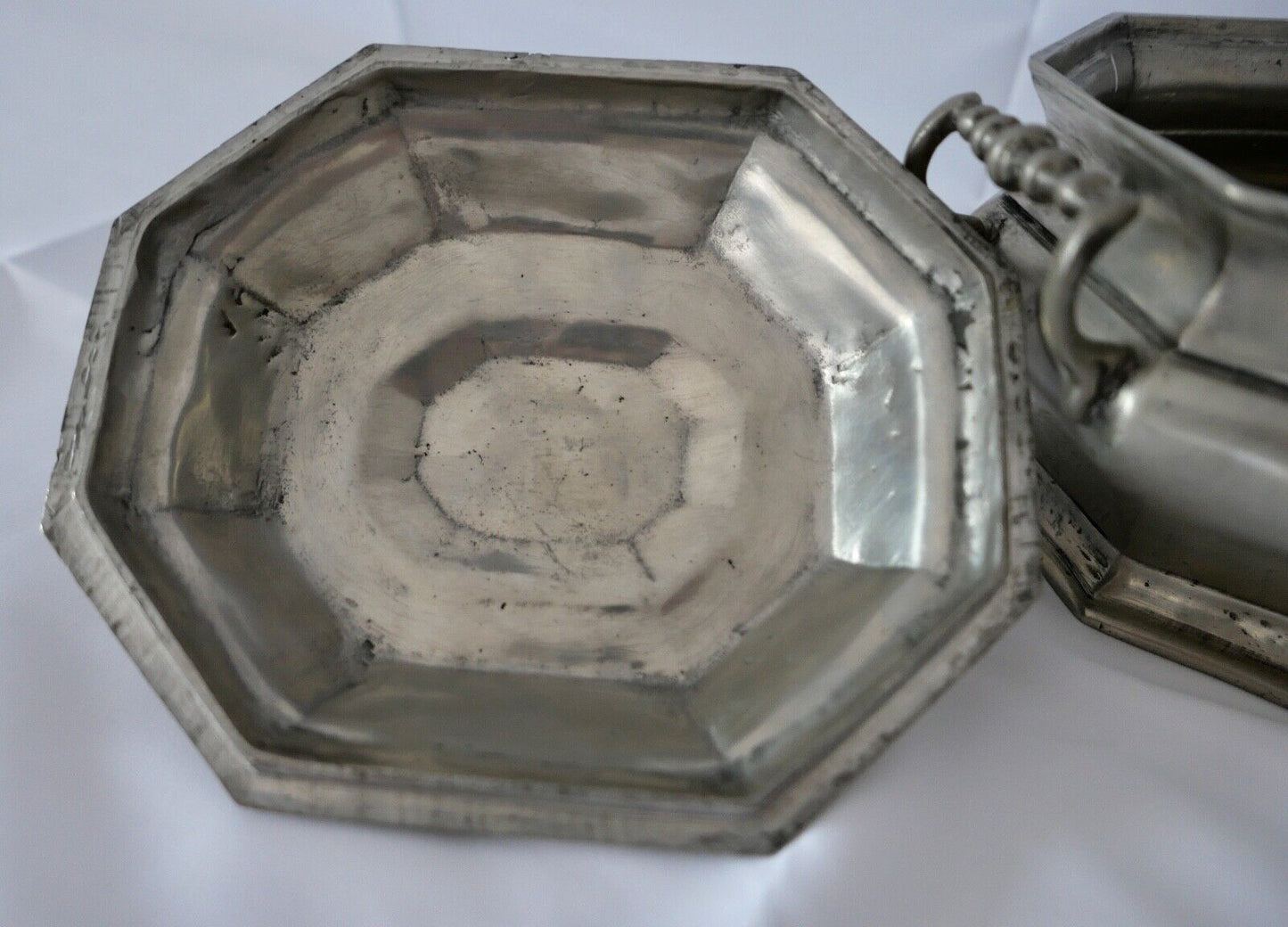 ART DECO 1930er antike ZINN Sandguss Deckelschale Gefäß Schale Deckel Obstschale - Antikhandel-Stuttgart