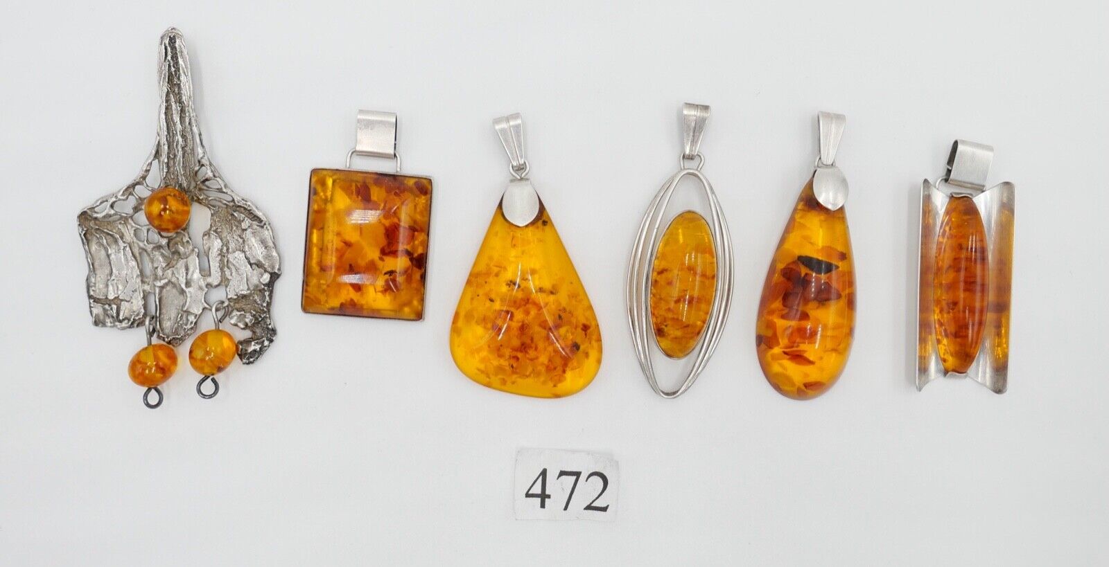 vintage Konvolut 6 stk FISCHLAND Bernstein Anhänger 57,7 Gramm silber 925 - Antikhandel-Stuttgart