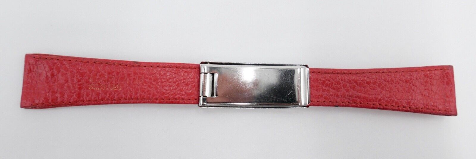 NEU ORIGINAL Vintage OMEGA No. 27 Lederband Rot Edelstahl Faltschliesse 19/14 mm - Antikhandel-Stuttgart