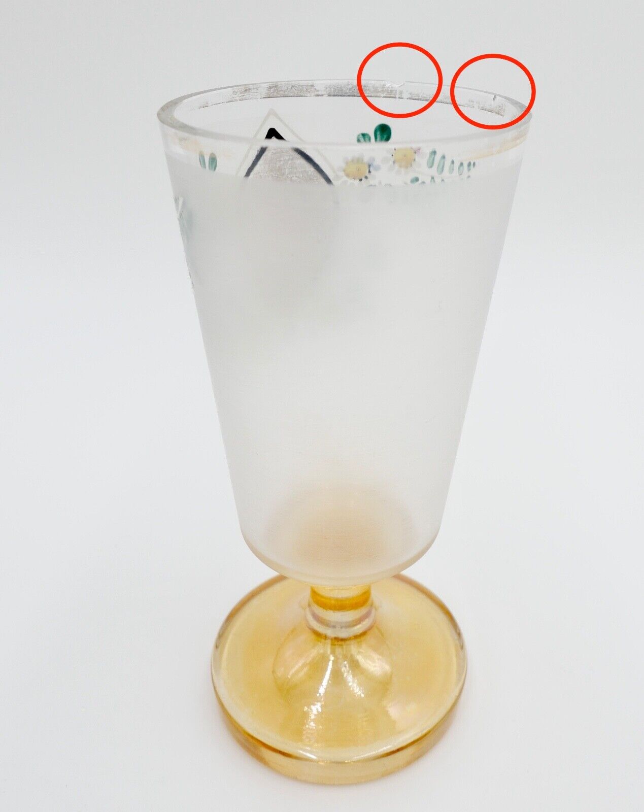 antik Glas / Becher handbemalt zum Andenken 15 cm hoch Gedenkglas - Antikhandel-Stuttgart