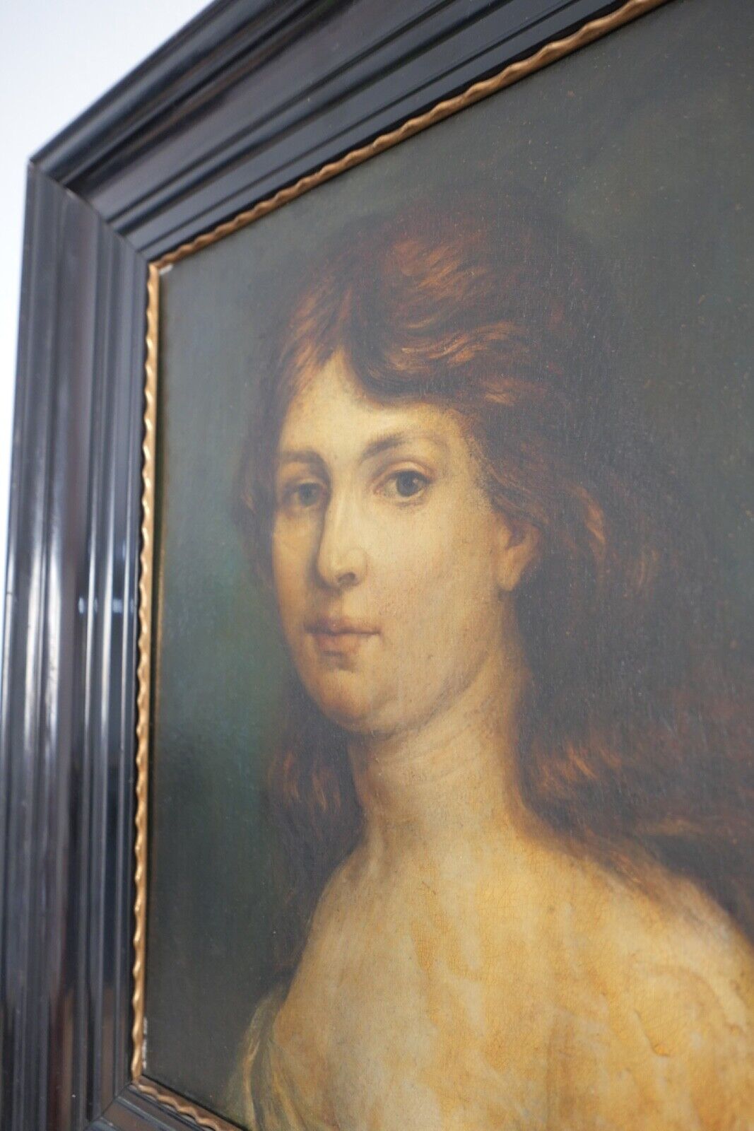 62 x 52 cm antikes Gemälde Portrait einer Frau R. Monnard Lyon 1850 Öl auf Holz - Antikhandel-Stuttgart