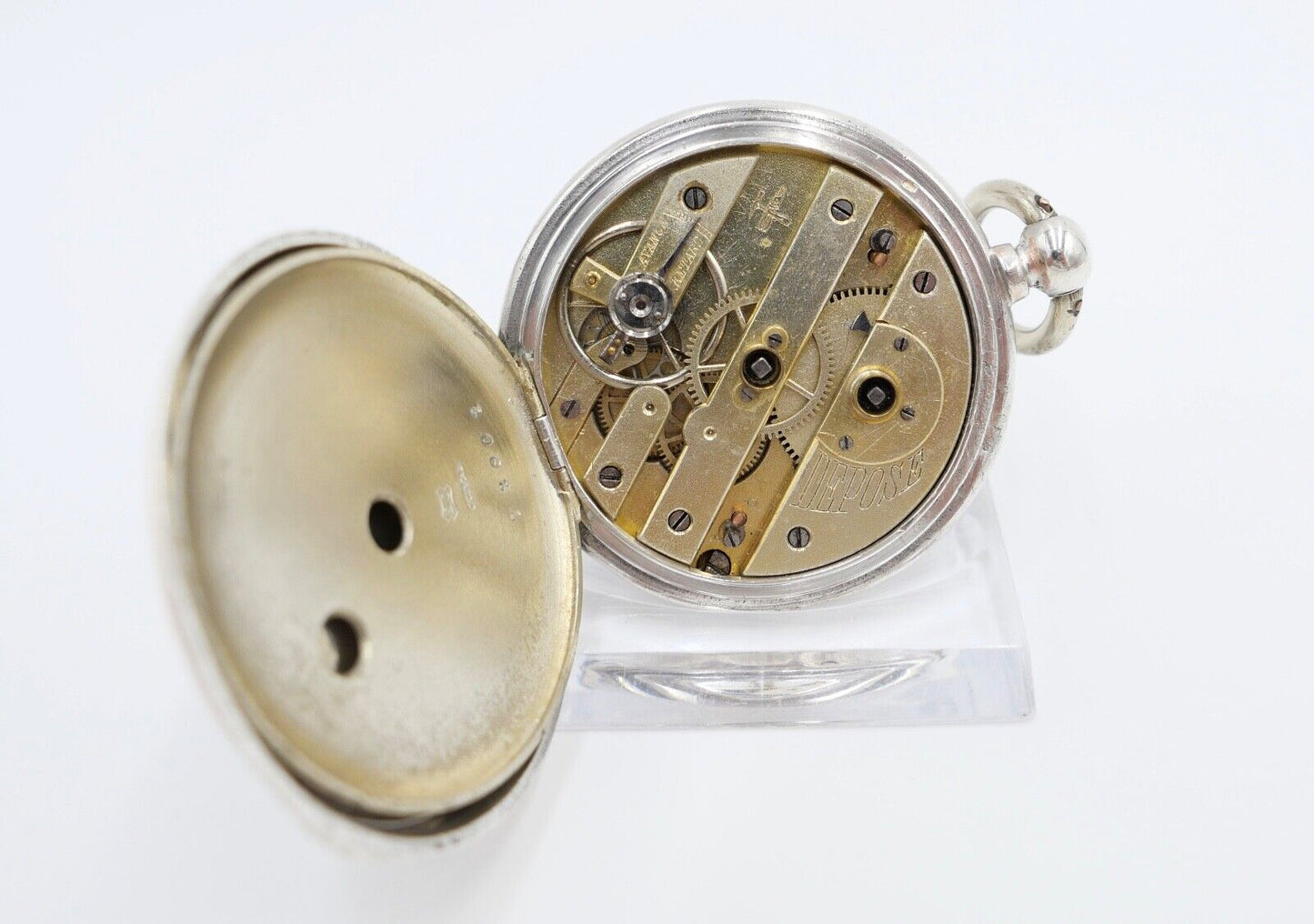 um 1900 Manufacture d´Horlogerie Lion 800 Silber Taschenuhr mit Schlüsselaufzug - Antikhandel-Stuttgart