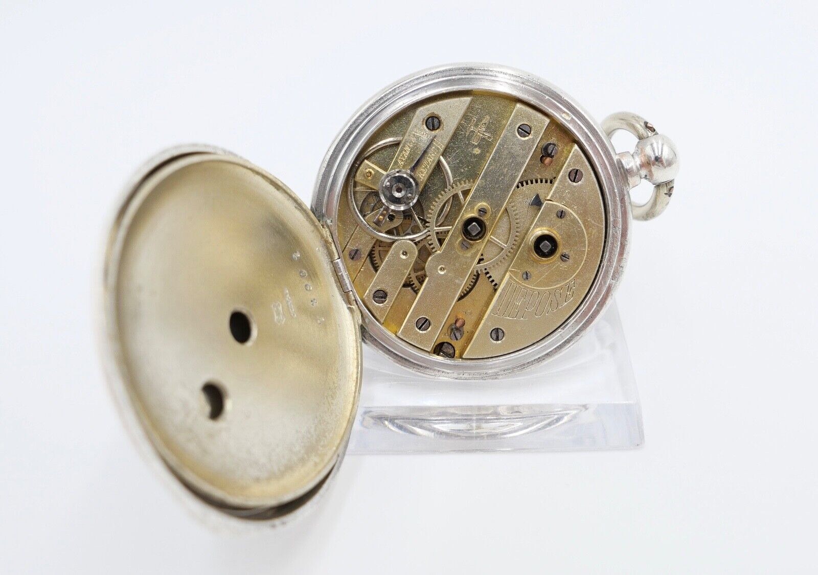 um 1900 Manufacture d´Horlogerie Lion 800 Silber Taschenuhr mit Schlüsselaufzug - Antikhandel-Stuttgart